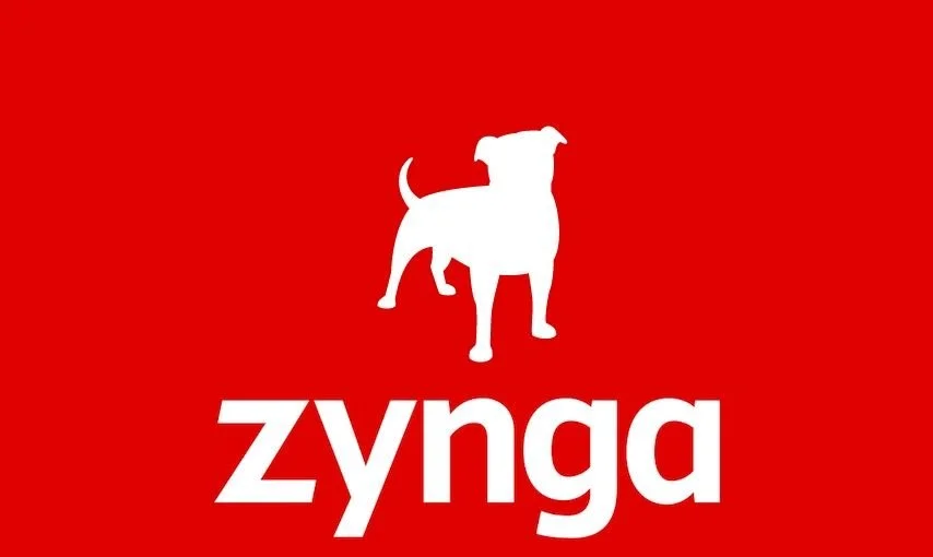 Red background with a white silhouette of a dog and the word 'zynga' in bold white letters beneath the dog.
