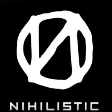 A black background with a white circular logo containing intersecting lines and the word "NIHILISTIC" written below it.