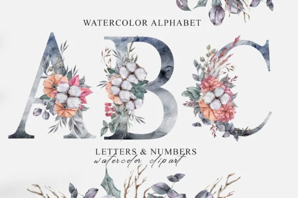 Christmas Watercolor Alphabet Clipart by Tiana Geo