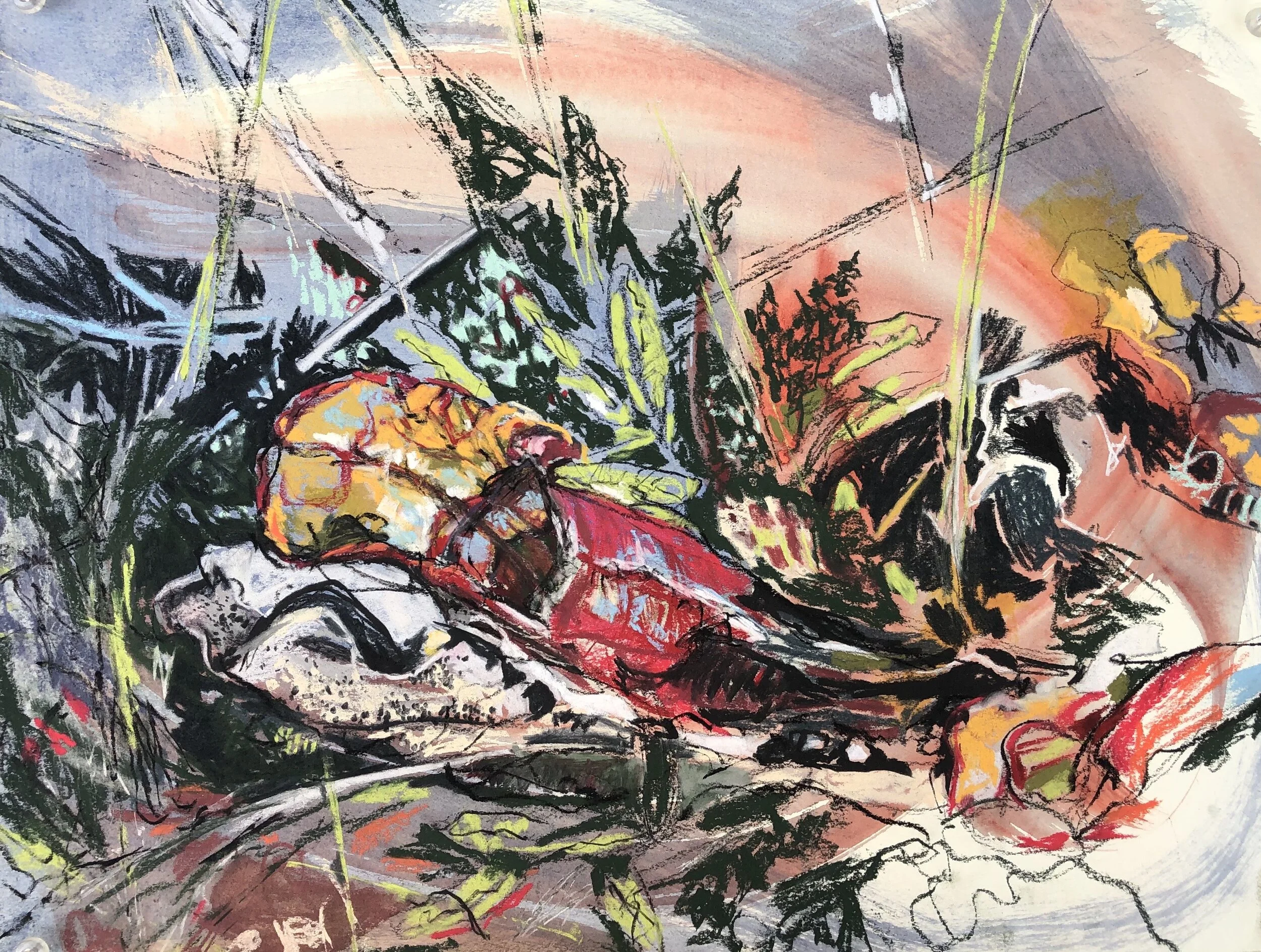 Pitcher Plant, 11"x15", mixed media on paper