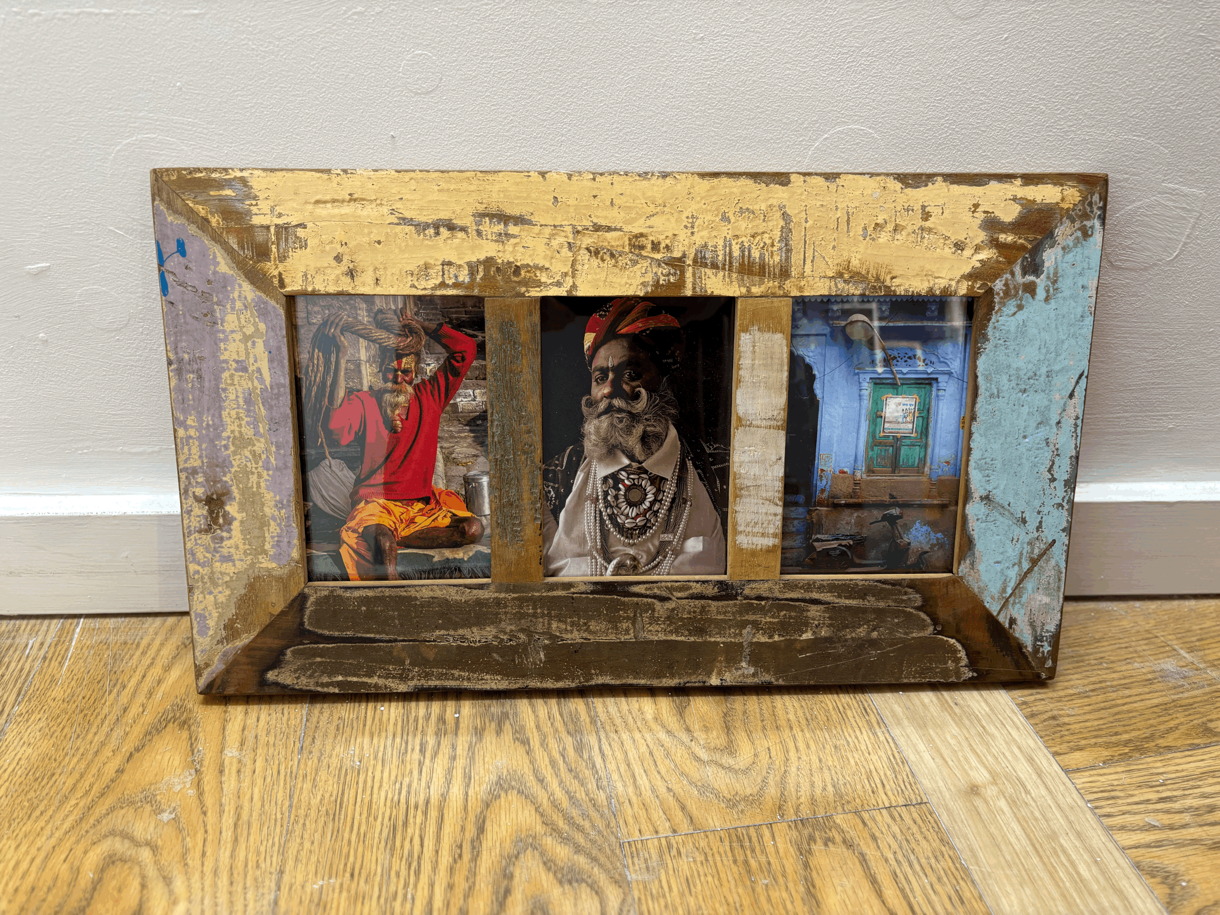 Indian reclaimed wood three picture frame