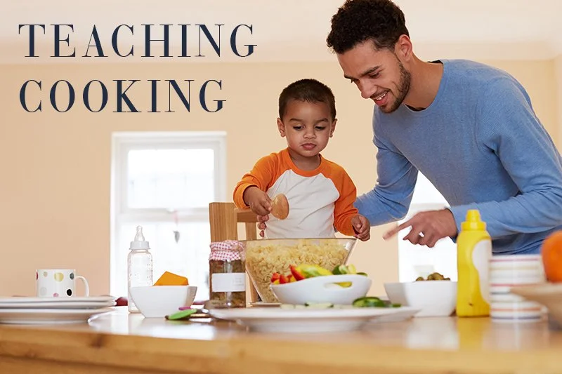 Father teaching his son how to cook in Family living magazine