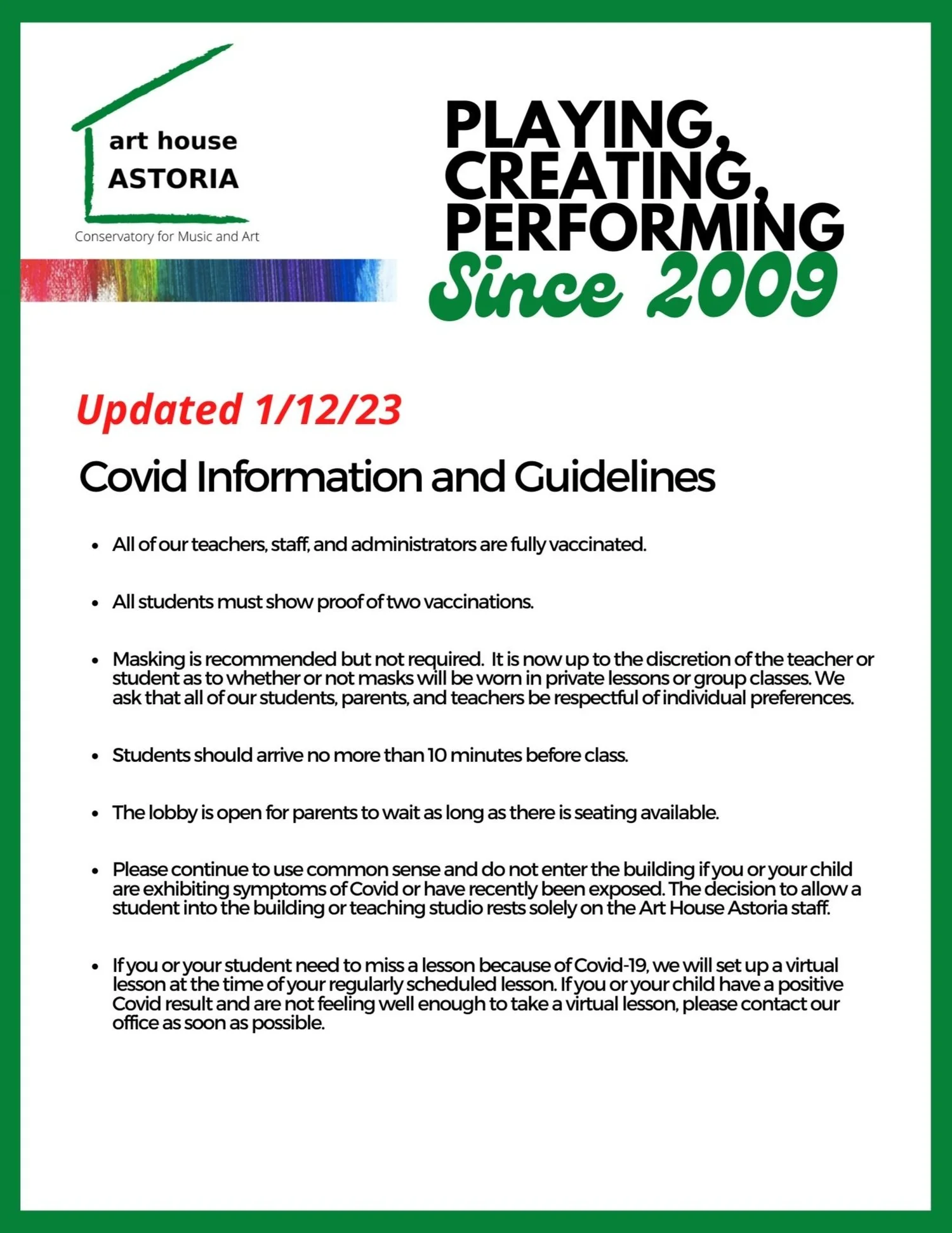 Covid Guidelines — Art House Astoria