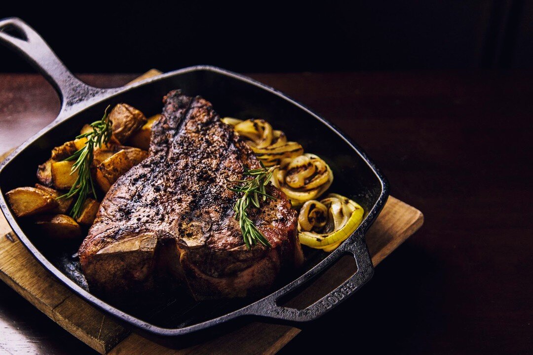 March Madness has arrived. Fuel up with one of our favorites - Pepper Crusted New York Steak Au Poivre paired with potatoes and grilled onions.