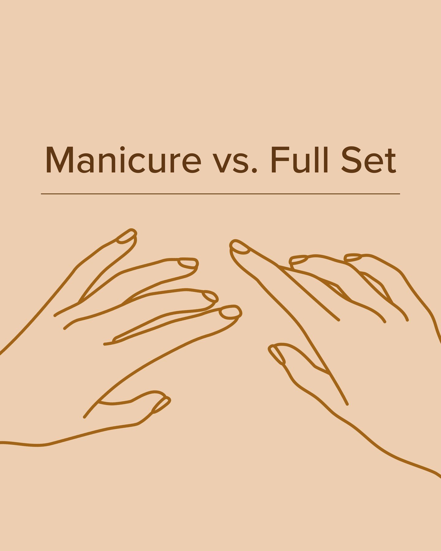 Let's talk about manicure services!

It can be confusing when you don't know which service to book. In general, a basic manicure service includes nail treatments and polish on natural nails, while a Full Set includes the application of nail extension