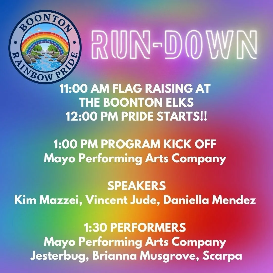 Here&rsquo;s your roadmap for the 6th Annual Boonton Rainbow Pride! 🌈

🏳️&zwj;🌈 11:00 AM &mdash; Pride Flag Raising @ Boonton Elks Lodge

🌈 12:00 PM &mdash; Doors open at Grace Lord Park! Nonprofit tables, crafts, lawn games, and the Community Ra