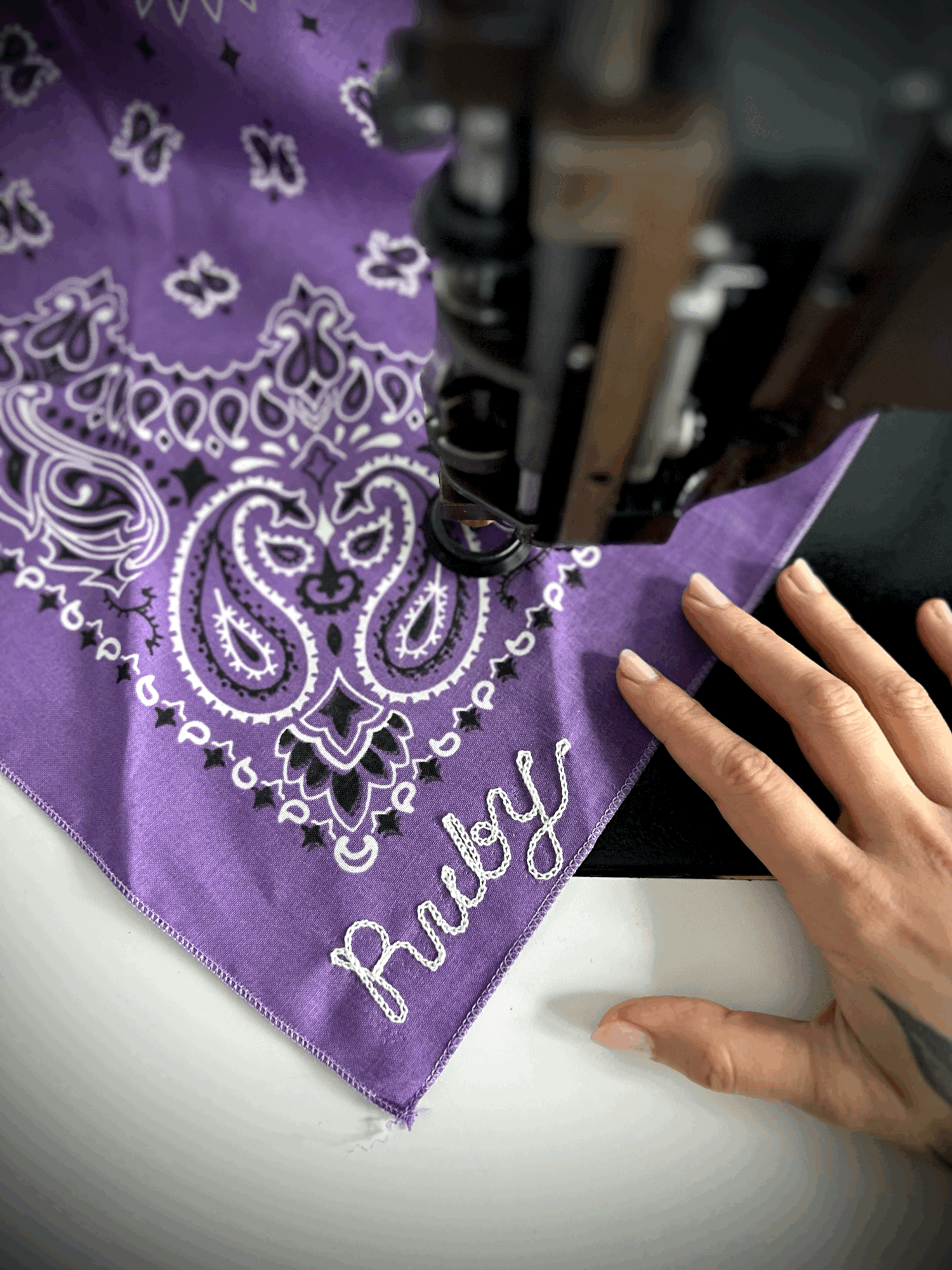 Custom Chainstitch Embroidered Paisley Bandana — J.Woska Custom