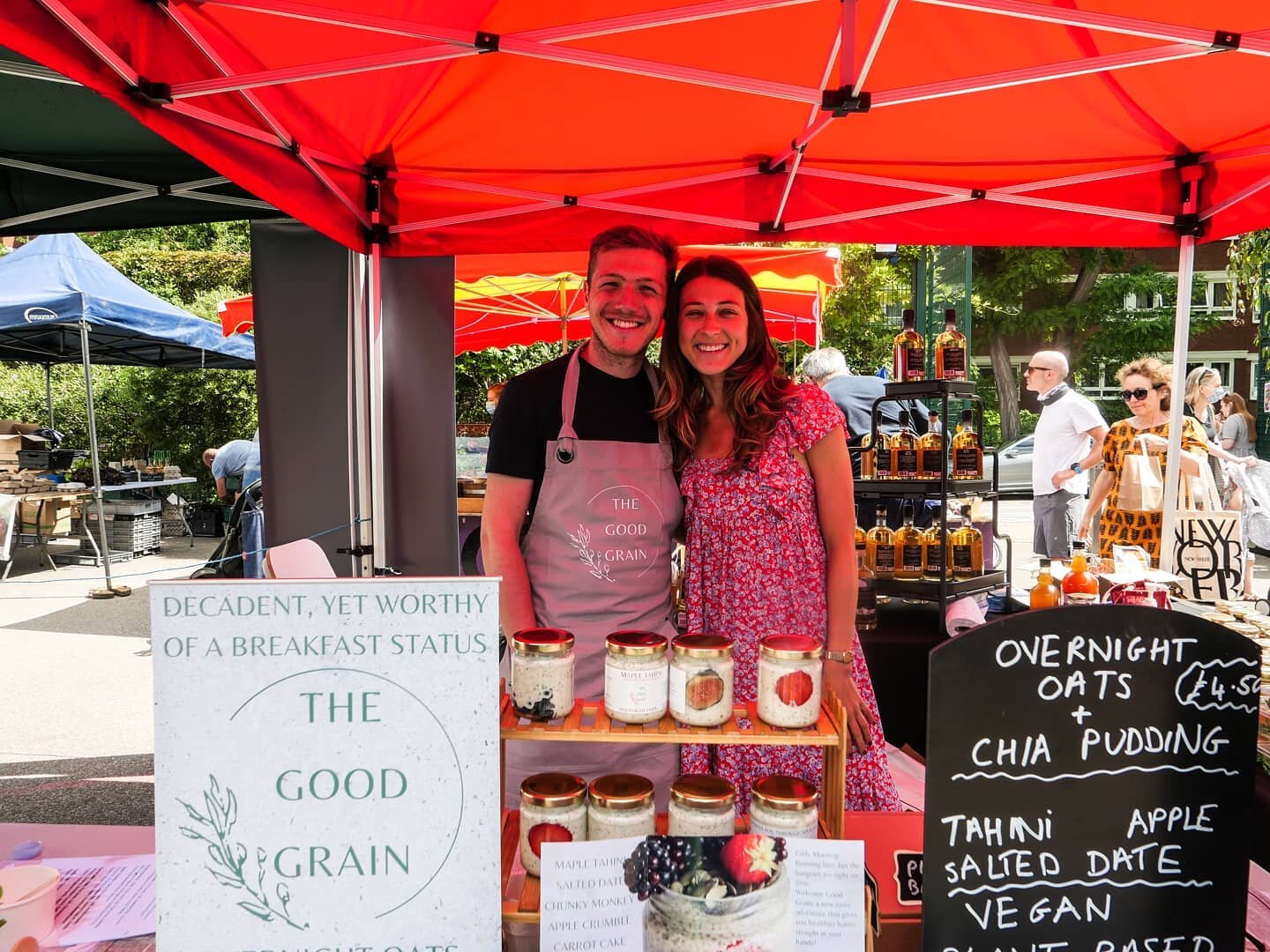 Jubilee and David! Last Saturday at #PrimroseHillFoodMarket. It was their first ever time trading at a market and look how beautiful their stall looked! Jubilee started making chia puddings and overnight oats over lockdown for friends, but they loved