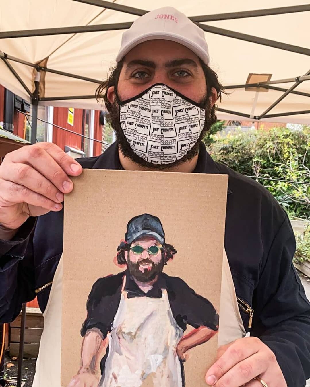 Cool as a crumpet! Ian @jonescrumpets with his #MarketLifeUnderCovid portrait by @lee.mattthews swing by today we ar eopen till 3pm 🙂 and see our stories for some of the goods #stayhopefulsuportlocal #primrosehillfoodmarket