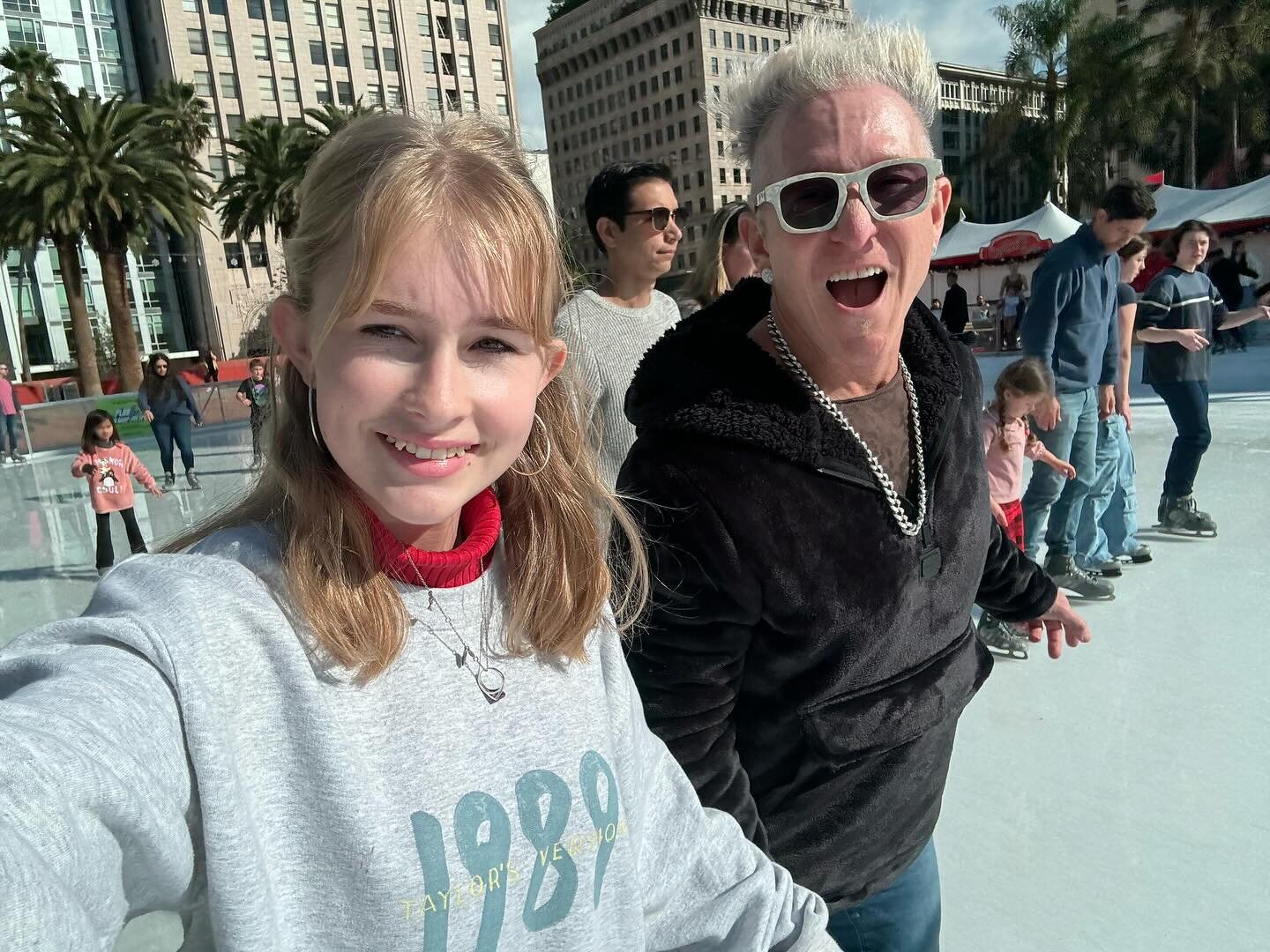 Nothing like ice-skating in 70&deg; weather in downtown LA with palm trees behind us on Christmas weekend with the greatest daughter on the planet #lovinlife #meltingice @markyplanet