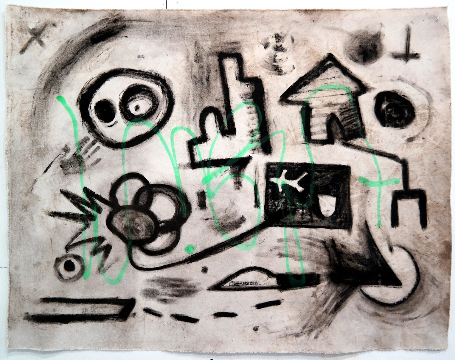 night, 60"x48", oil stick and spray paint on canvas