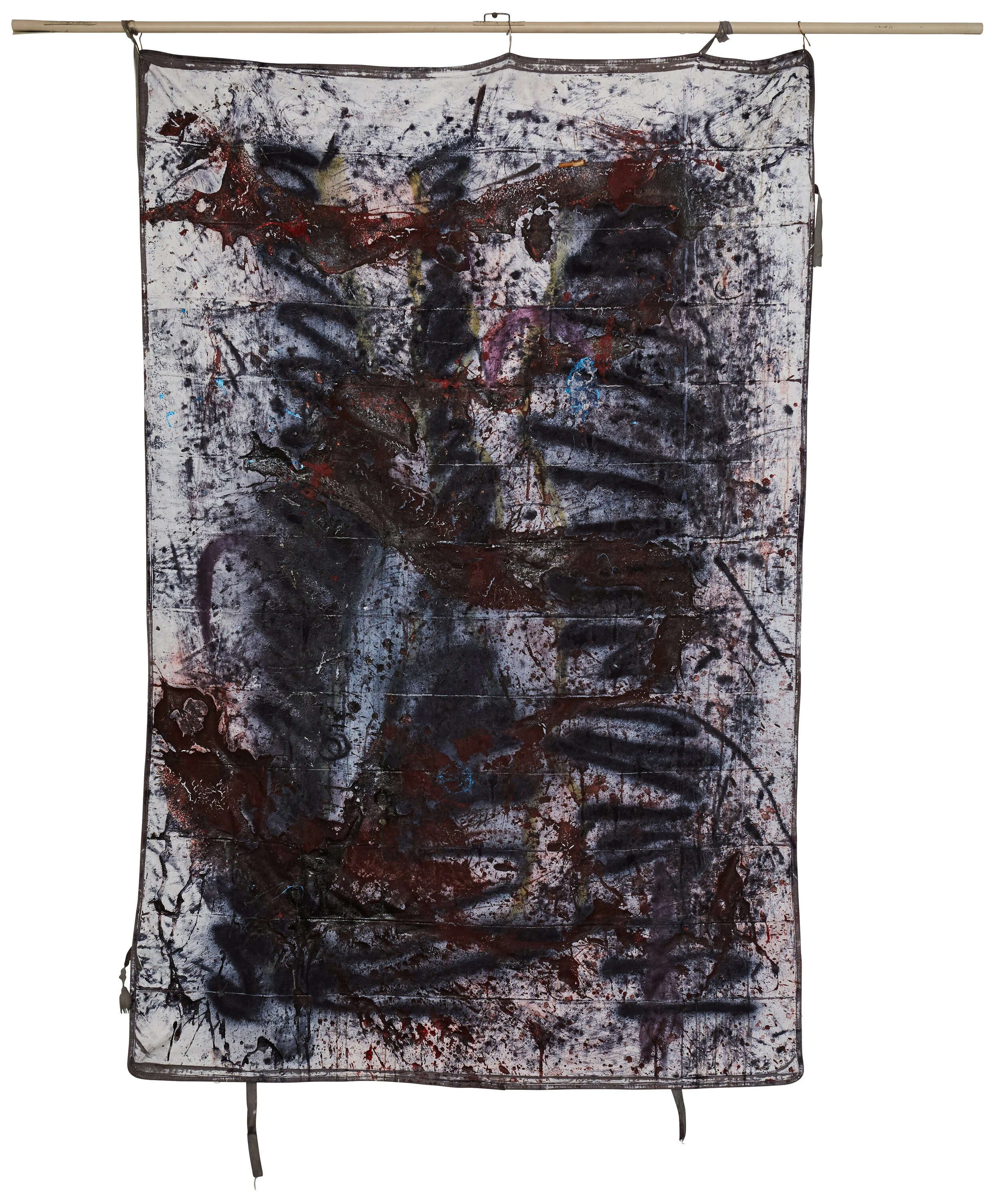 bath, 79” x 53”, found bed cover, mixed media, 2018