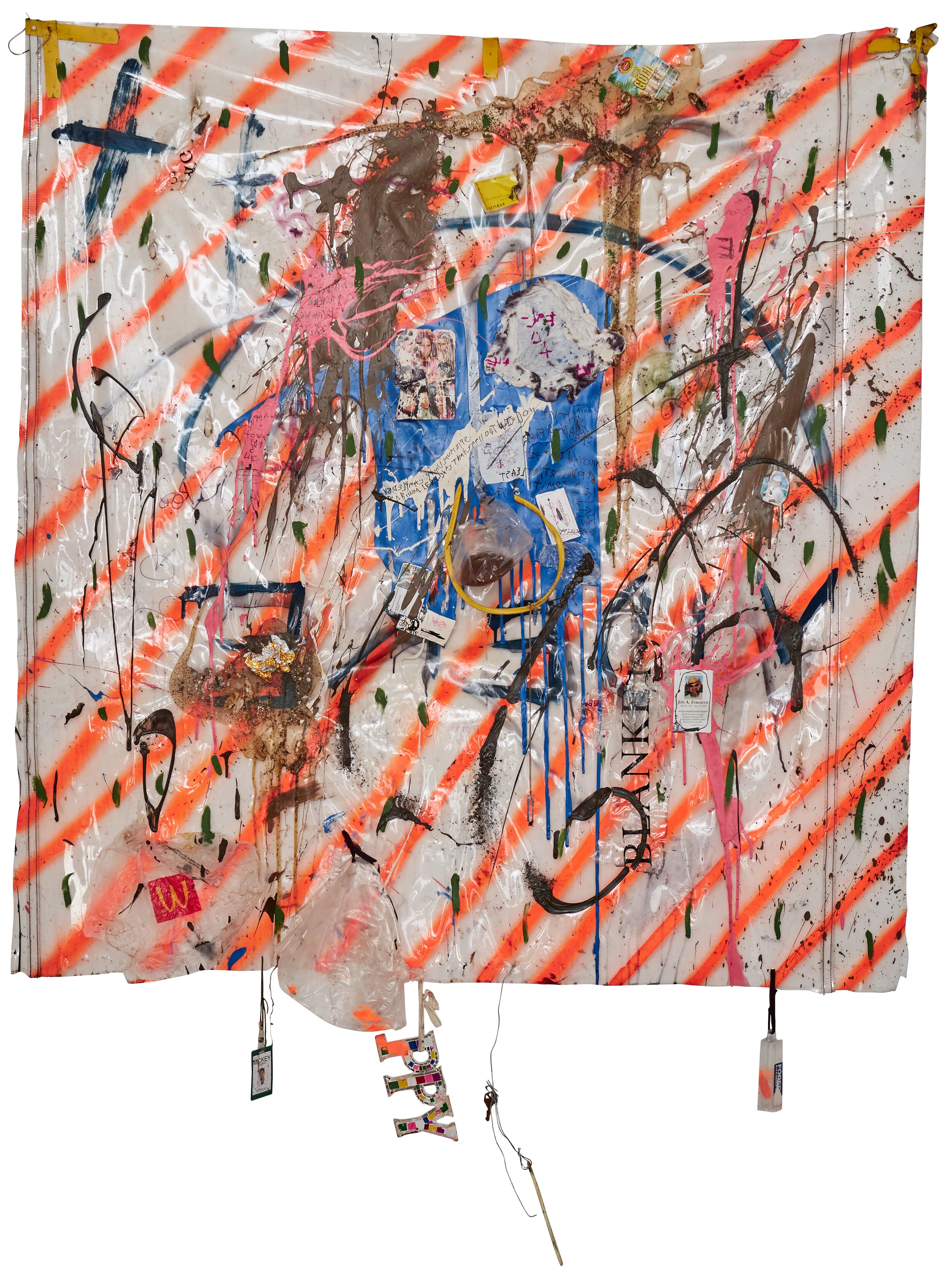 ppy, 56” x 62”, found plastic, industrial runoff, memorabilia, mixed media, 2018