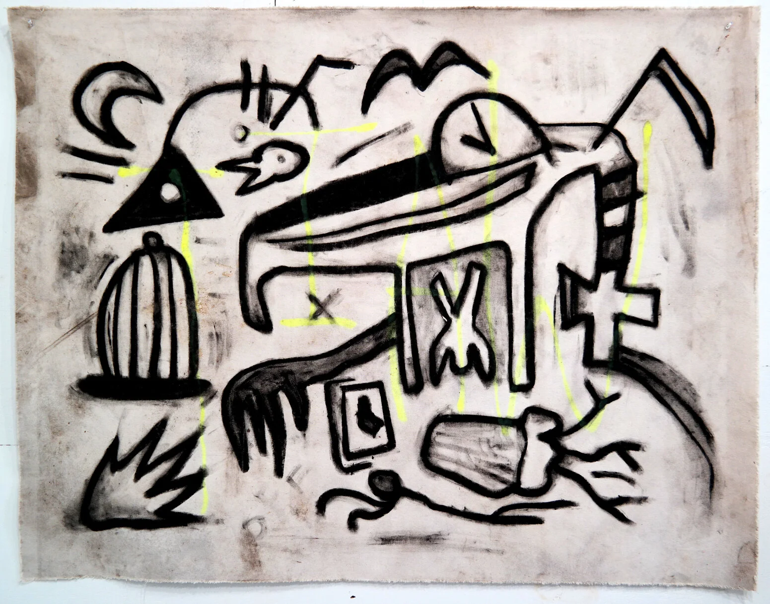 wait, 60"x48", oil stick and spray paint on canvas