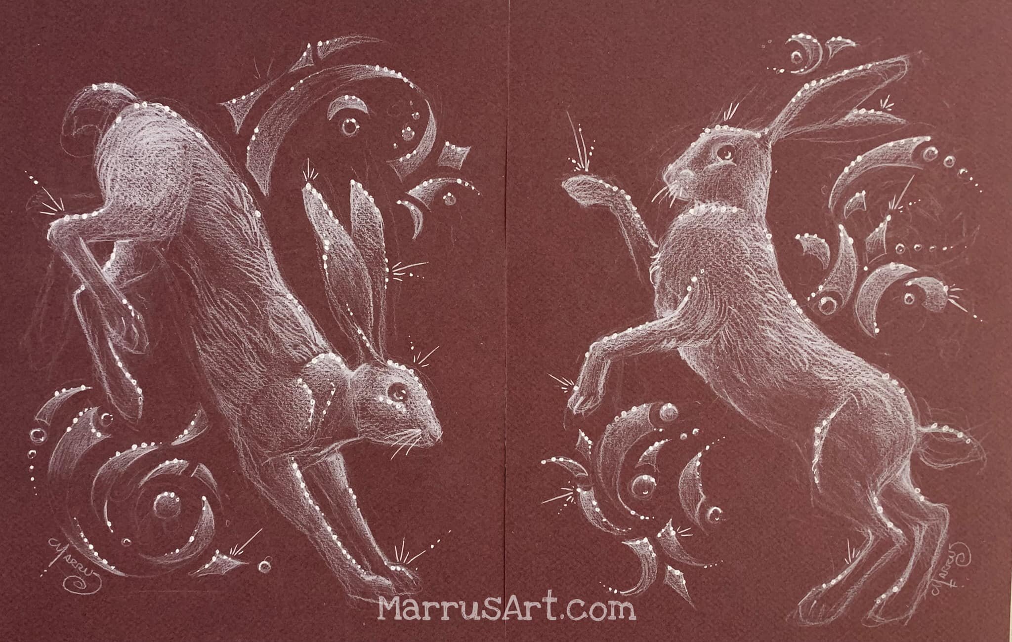I drew these. They could be yours. They&rsquo;ll work individually, or as a set. Lemme know :-)￼￼ #Bunny #JackRabbits #DrawingsOfBunnies #NightDoodles #AnimalArt #Sparkly #Diptych #TwoGreatTastesThatTasteGreatTogether #NatureDrawings #rabbitdrawing