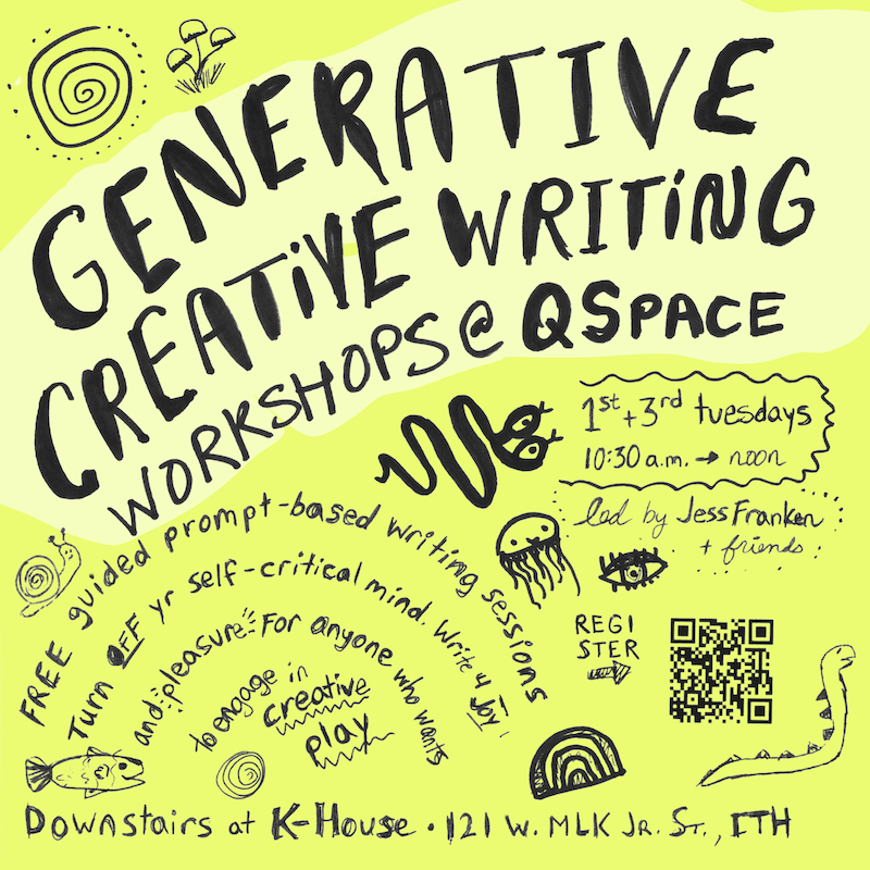 Poster for writing workshops at QSpace