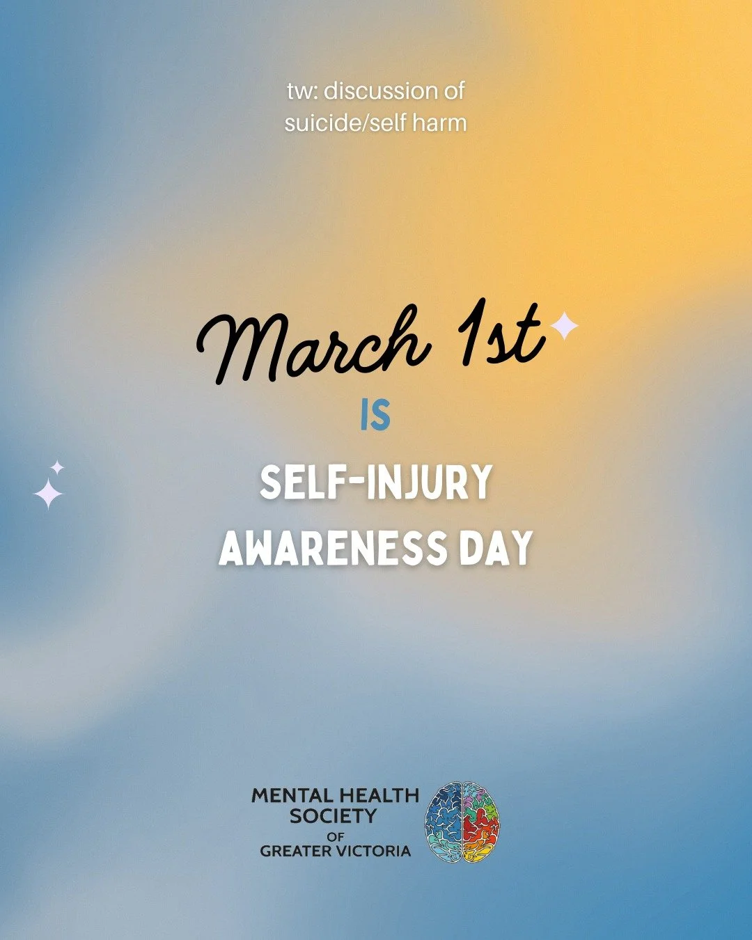 March 1 is Self-Injury Awareness Day. Over 20 000 Canadians are hospitalized for self-harm every year. But there is a better way. Get help today.

#mhsvictoria #mentalhealth #selfharm #selfinjury #SIAD