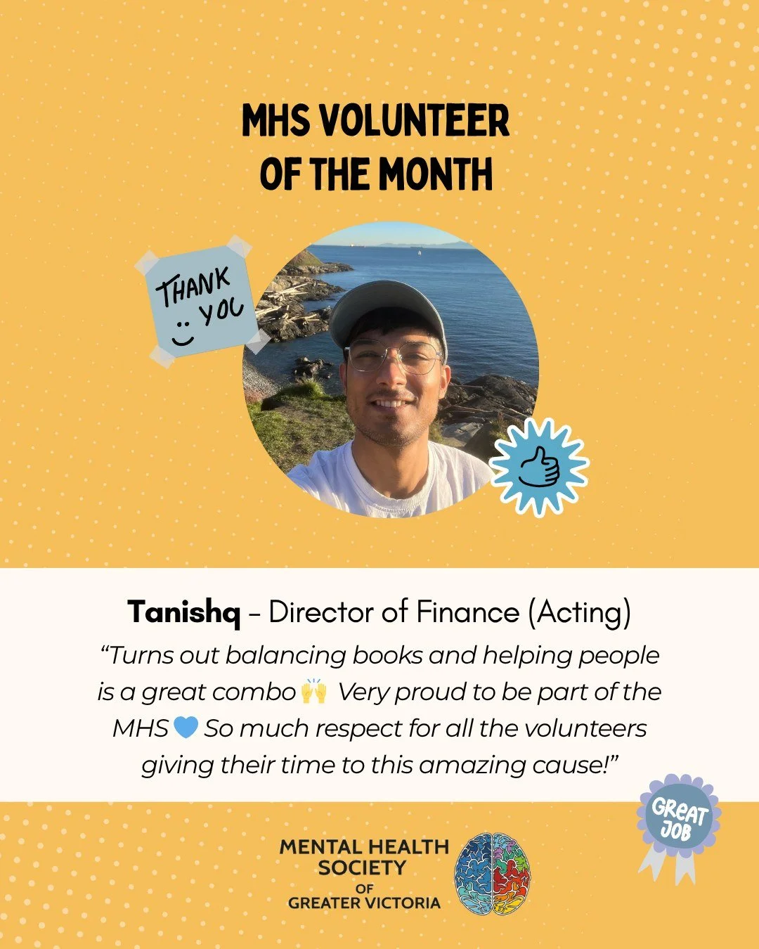 Thank you Tanishq! You are our Volunteer of the Month for March! Tanishq has been hard at work behind the scenes balancing the books and building the budget. We couldn't do it without him!

Our team of dedicated and talented volunteers is our driving