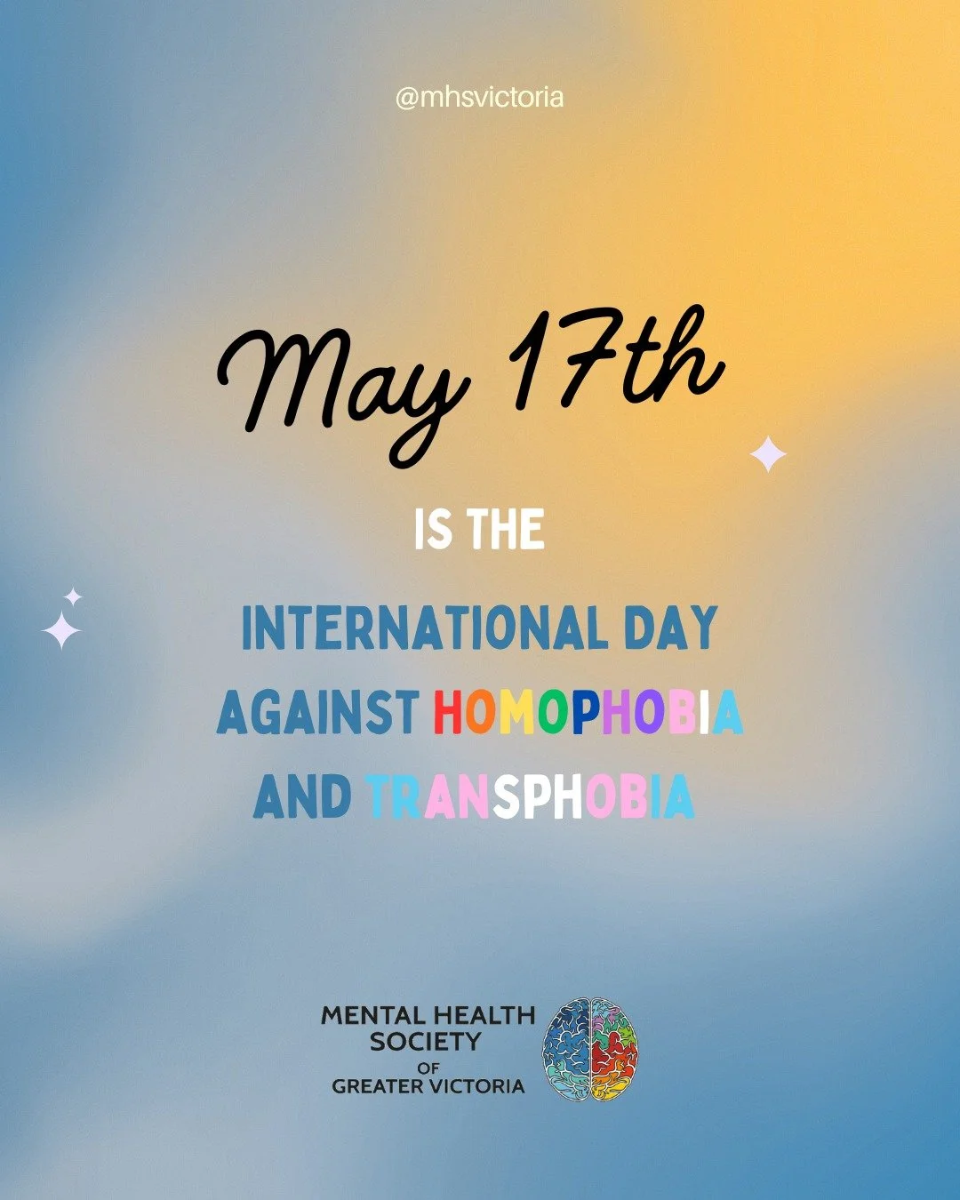 Today, May 17th, marks the international day against homophobia and transphobia. Both external and internal homophobia and transphobia negatively affect LGBTQ+ individual&rsquo;s mental health; reach out when you need support. 🏳️&zwj;🌈