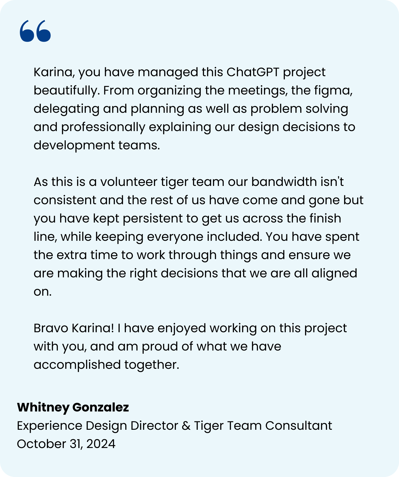 Praise quote from Whitney