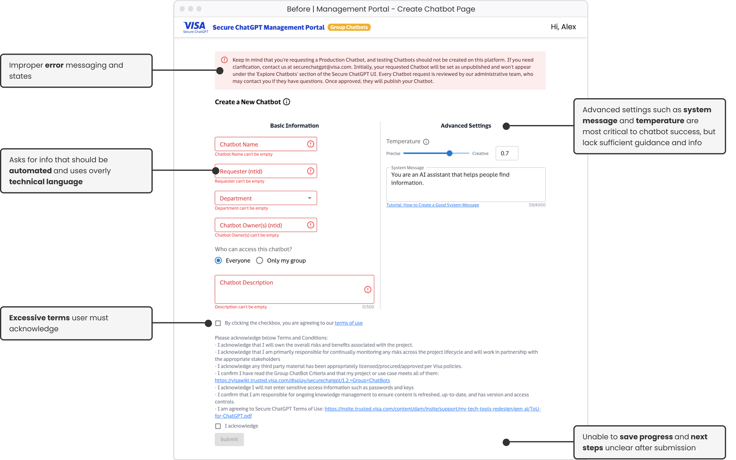 Before - Create Chatbot Original Form