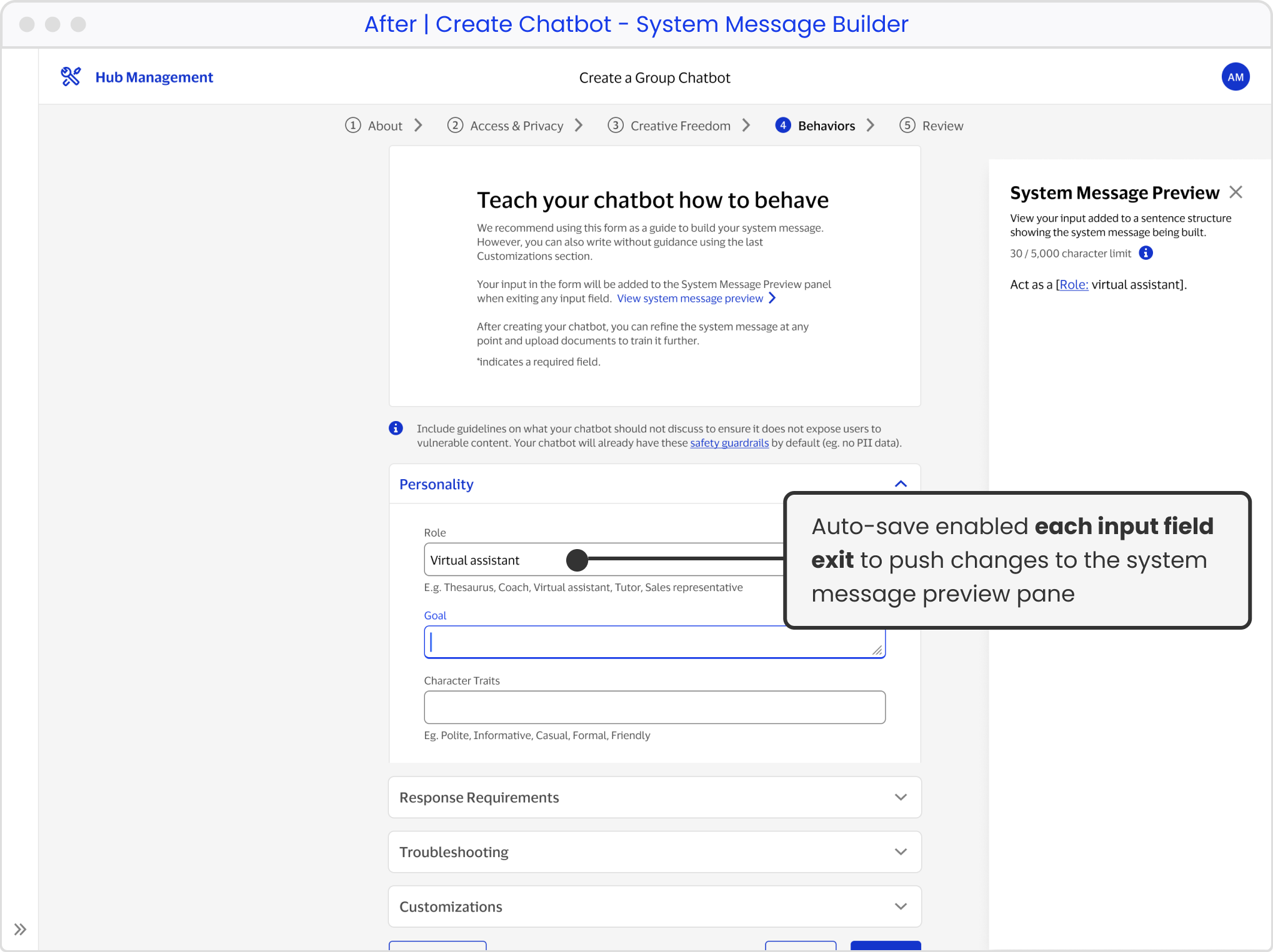 System message input sections not needing next button
