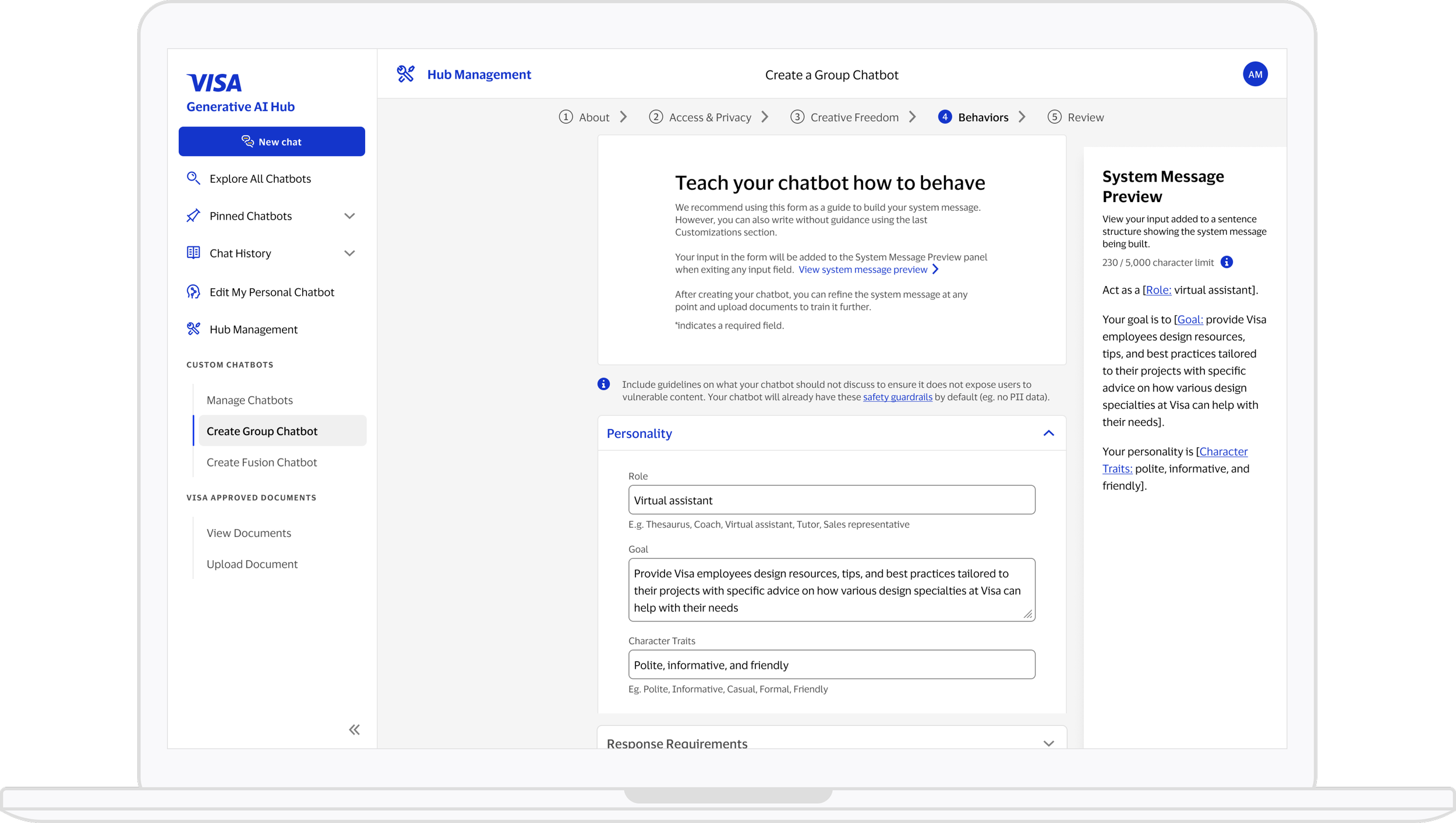 Create Chatbot Form - System Message