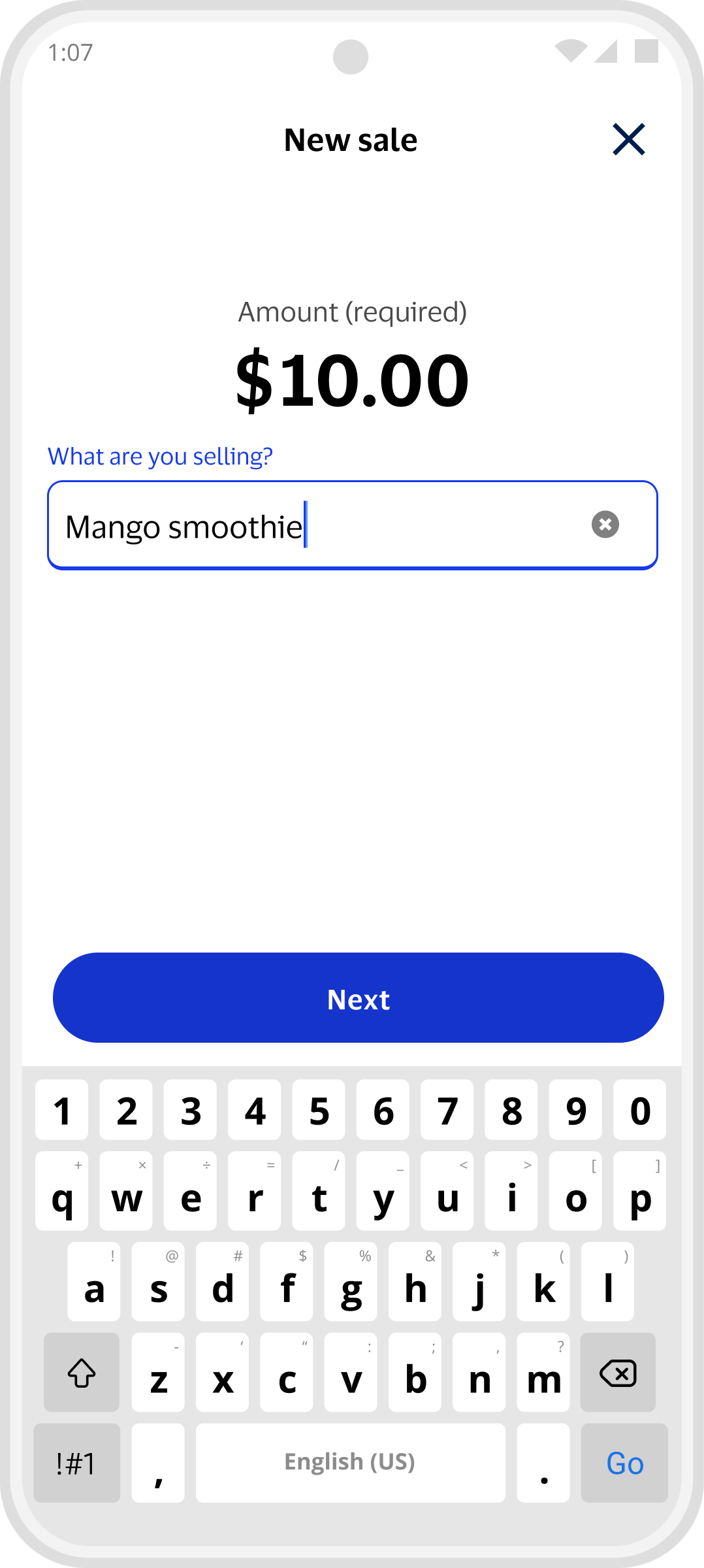 Original Visa Accept screen with only enter amount feature for new sale