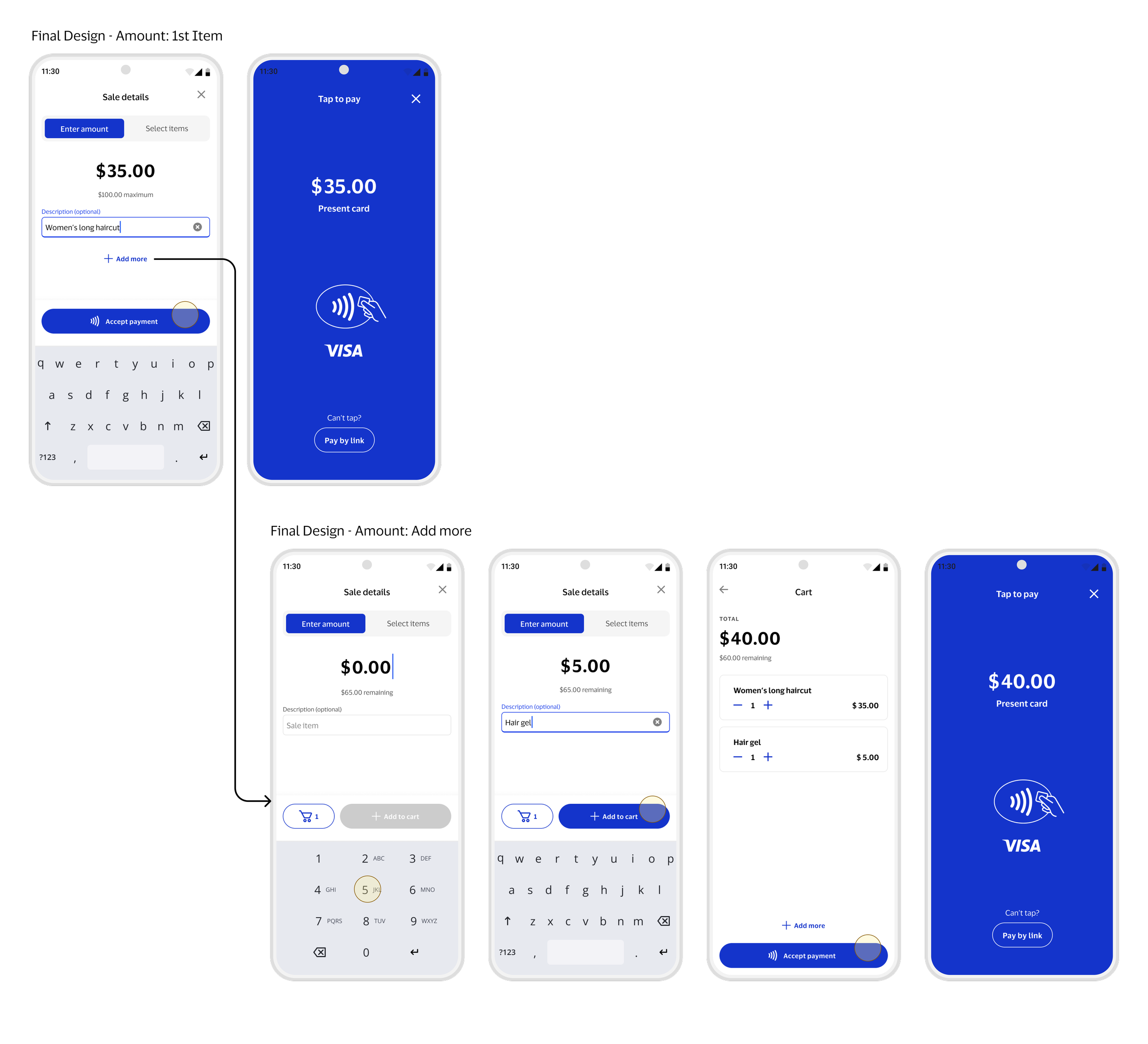 Cart only appears once user wants to add more from Amount page