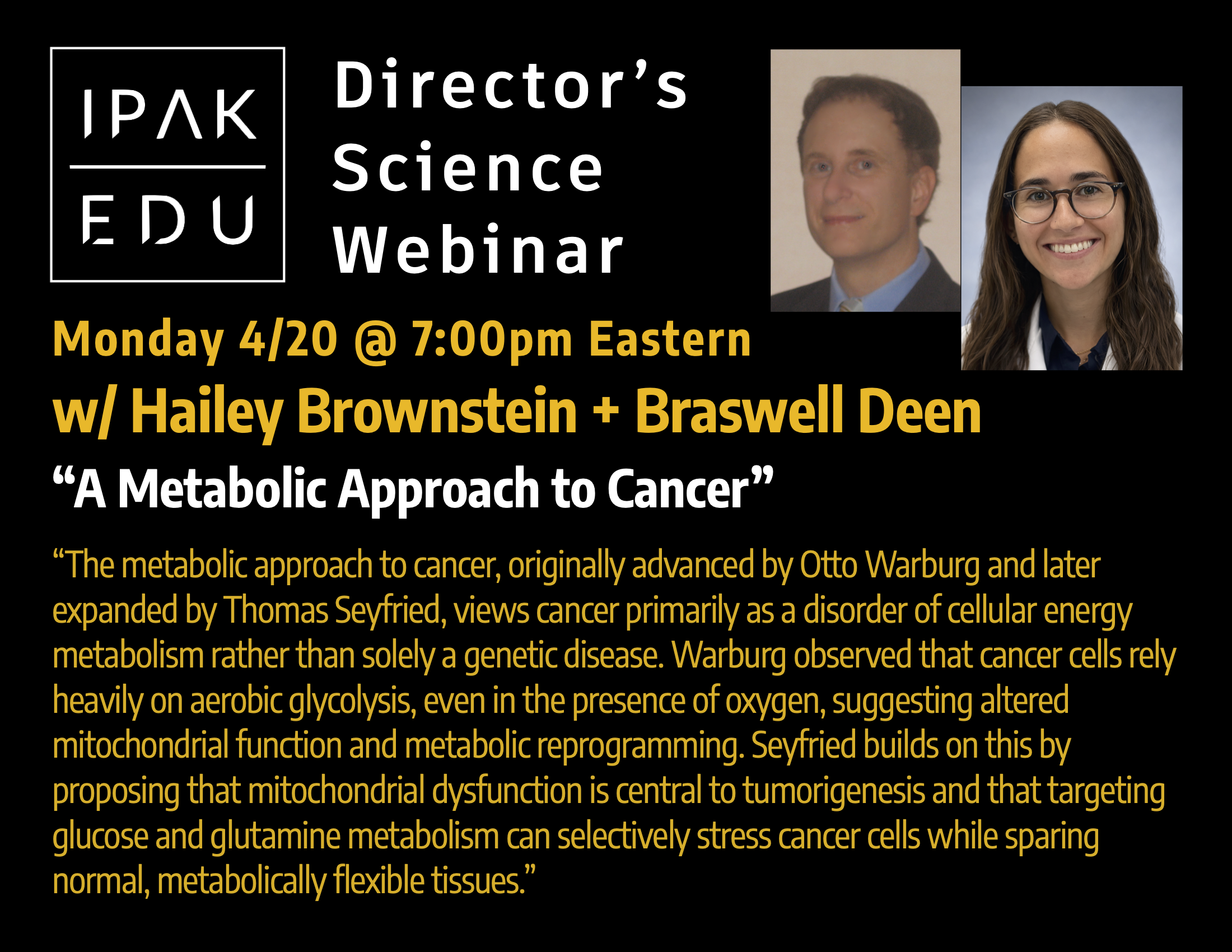 Webinar- A Metabolic Approach to Cancer with Dr. Hailey Brownstein & Dr. Braswell Deen
