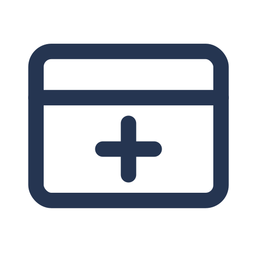 Icon of a medical or health app with a plus sign inside a window or card.