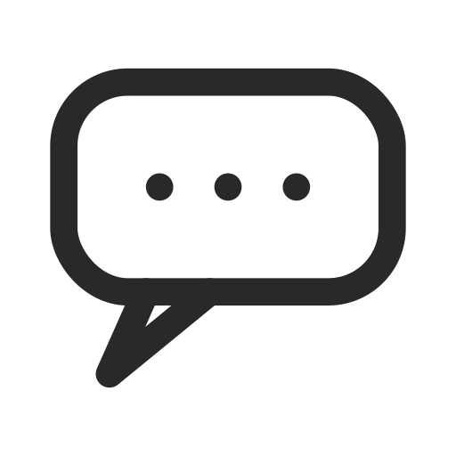 Speech bubble icon with three dots indicating text or conversation.