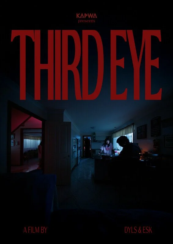 A dark image with the words third eye in red