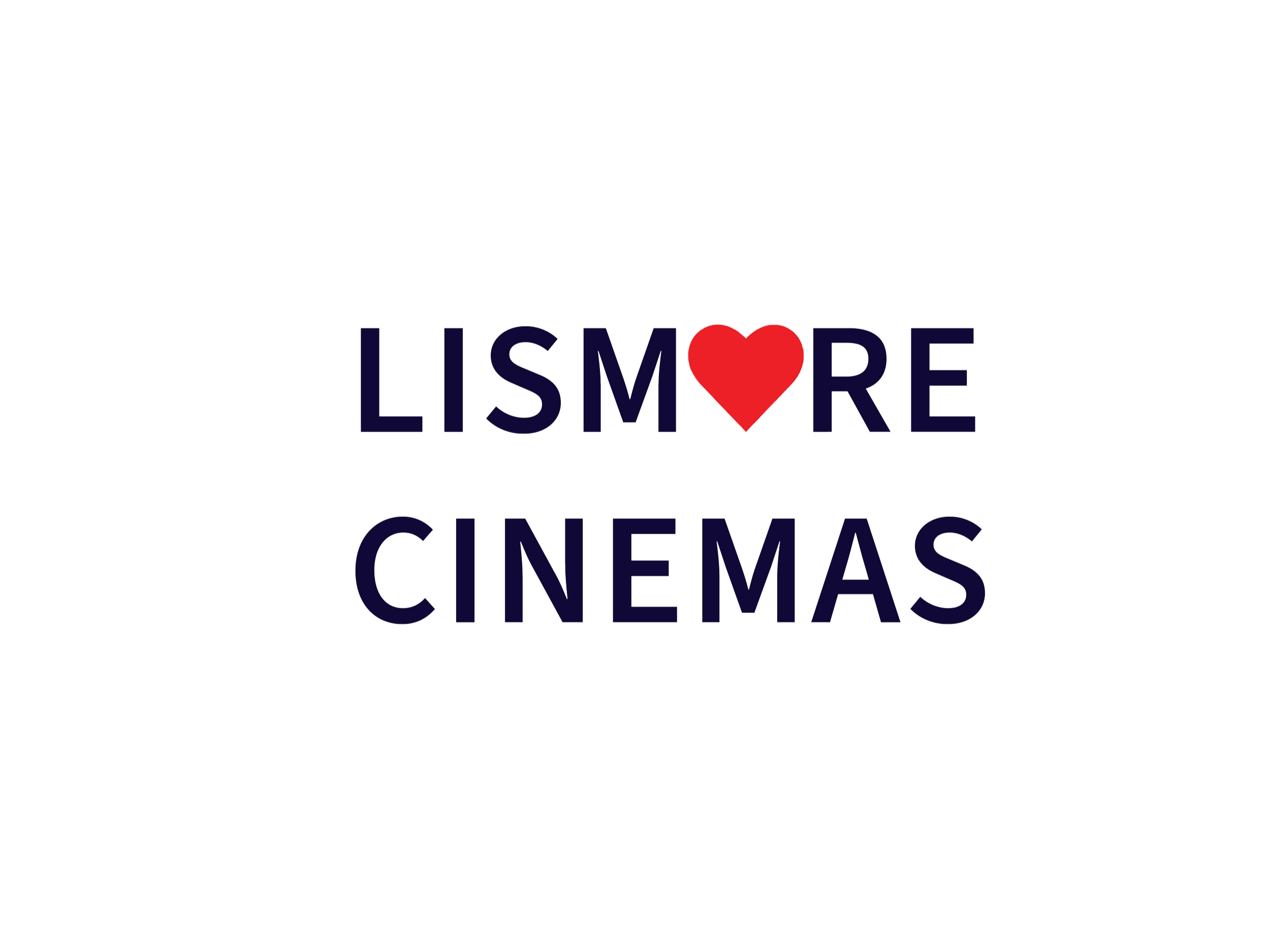 Logo for Lismore Cinemas with a loveheart where the o is