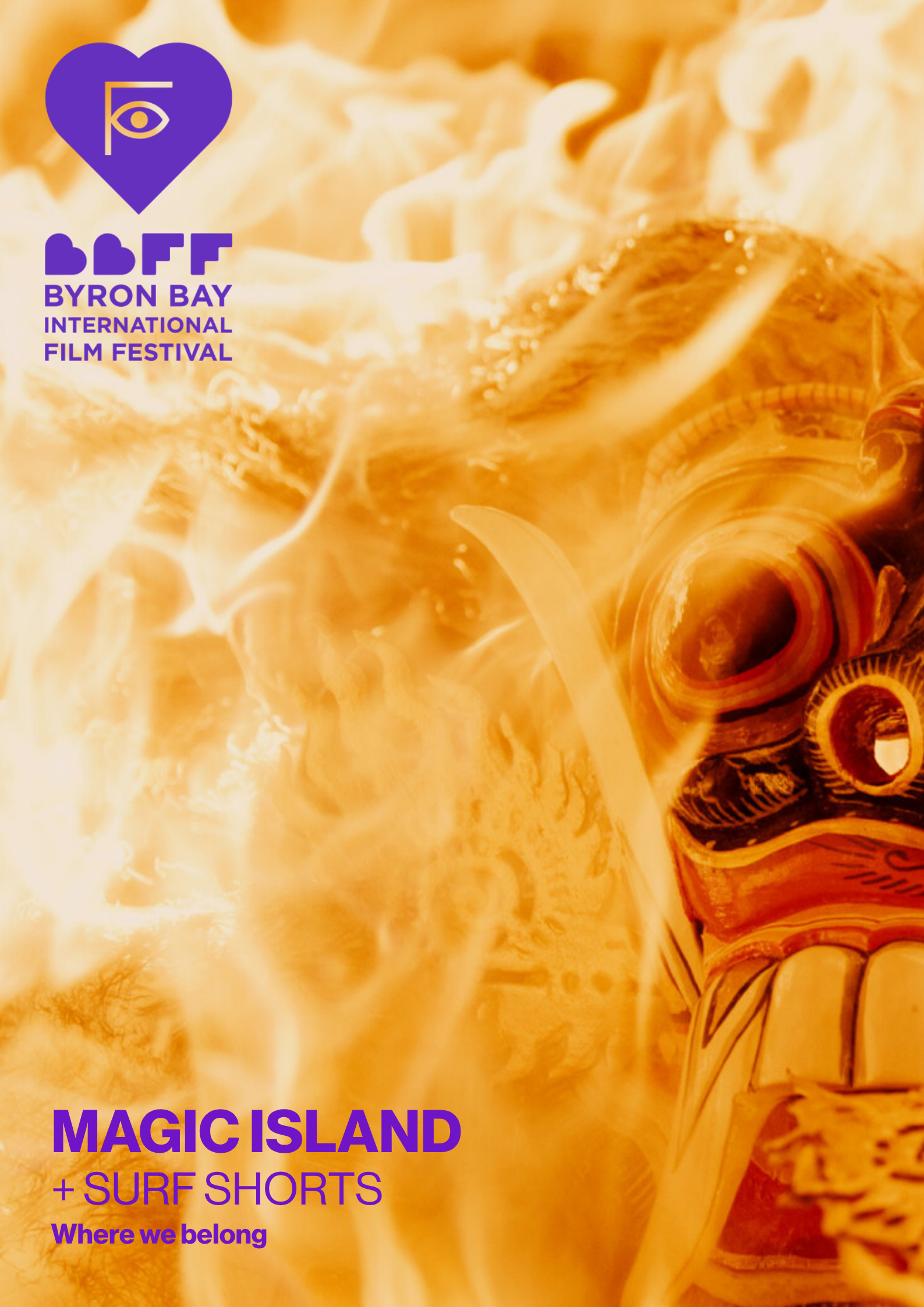 A poster for the film magic island - a balinese mask is in flames
