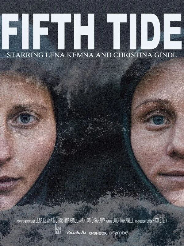 The poster for "Fifth Tide" shows two women's faces merged with turbulent waves, conveying a mysterious, intense tone. Text names Lena Kemna and Christina Gindl.