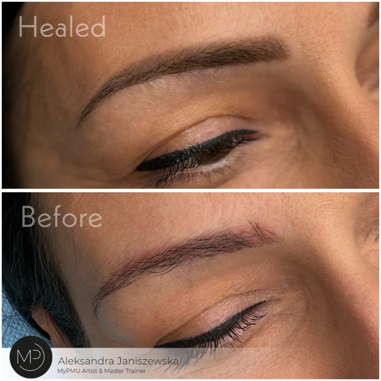 Augenbrauen-PMU Korrektur Vorher–Nachher