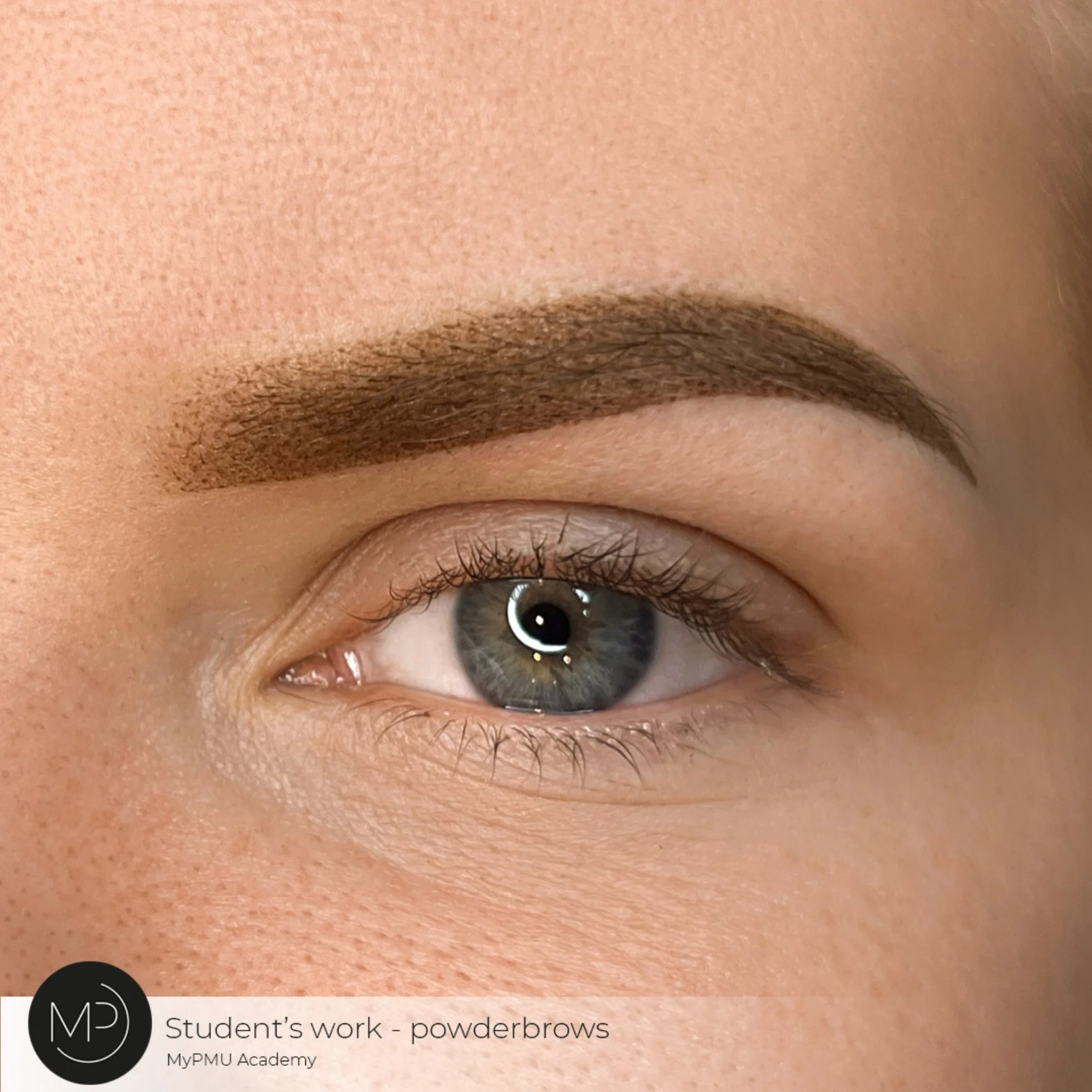 Powder Brows von Studentinnen der MyPMU Academy – weiche Schattierung und natürliche Augenbrauenform.