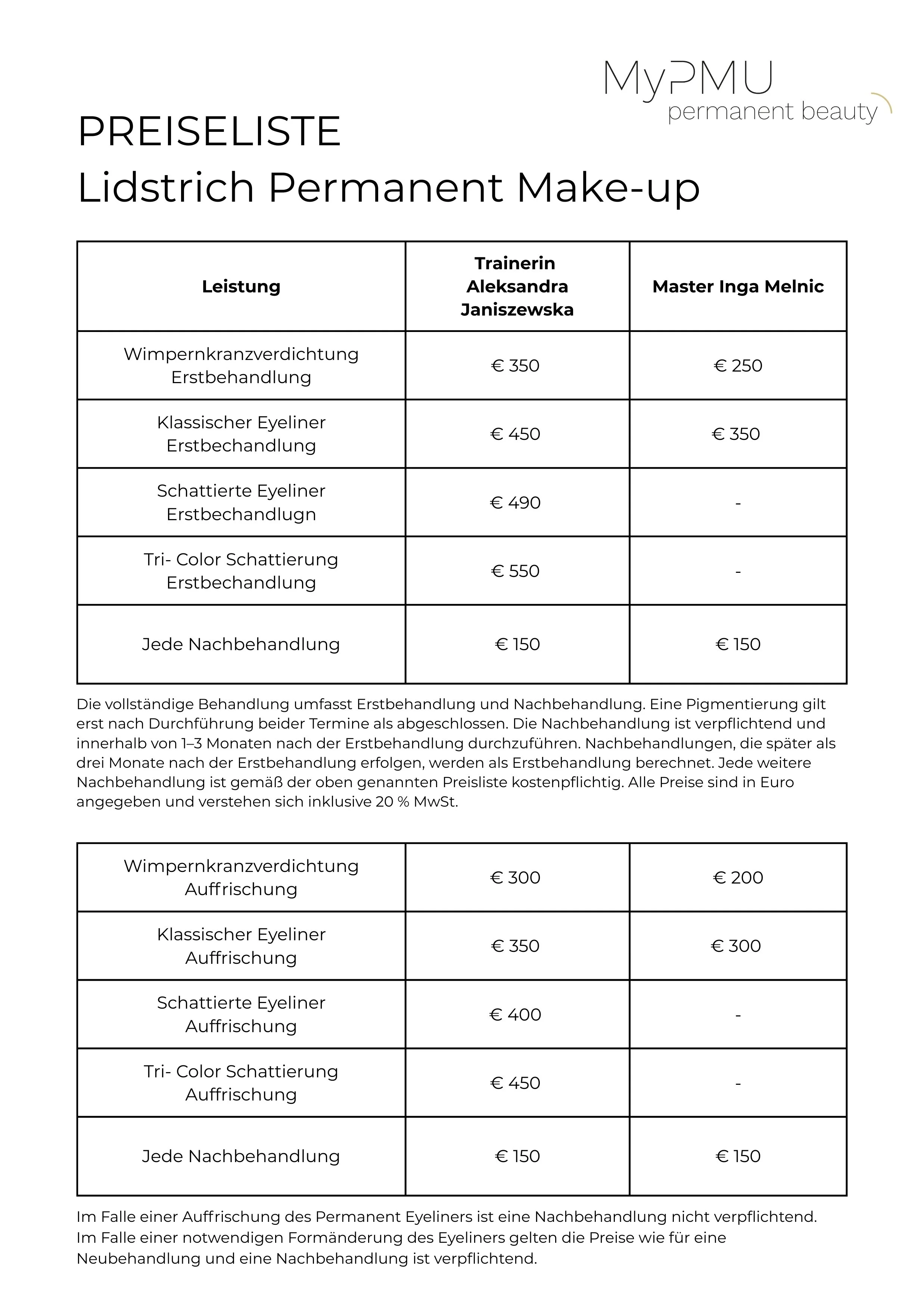 Permanent Eyeliner Preise 2026 – MyPMU Studio Wien