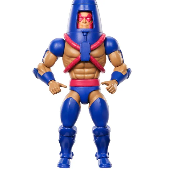 Mattel MOTU Origins Man-E-Faces 5.5 inch figure showing Human persona, blue helmeted harness, Filmation tribute.