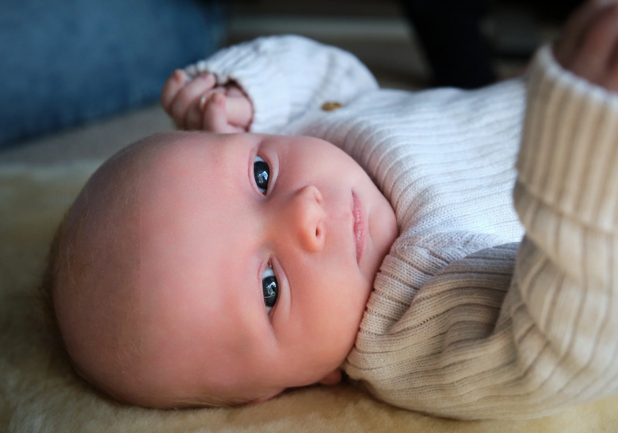 Walter slept through most of the outside portion of the session.

Wrapped up warm in his mum&rsquo;s arms.

Then we moved inside once the wind picked up &mdash; and he woke up.

Those wide-eyed newborn frames?
The ones parents don&rsquo;t realise the