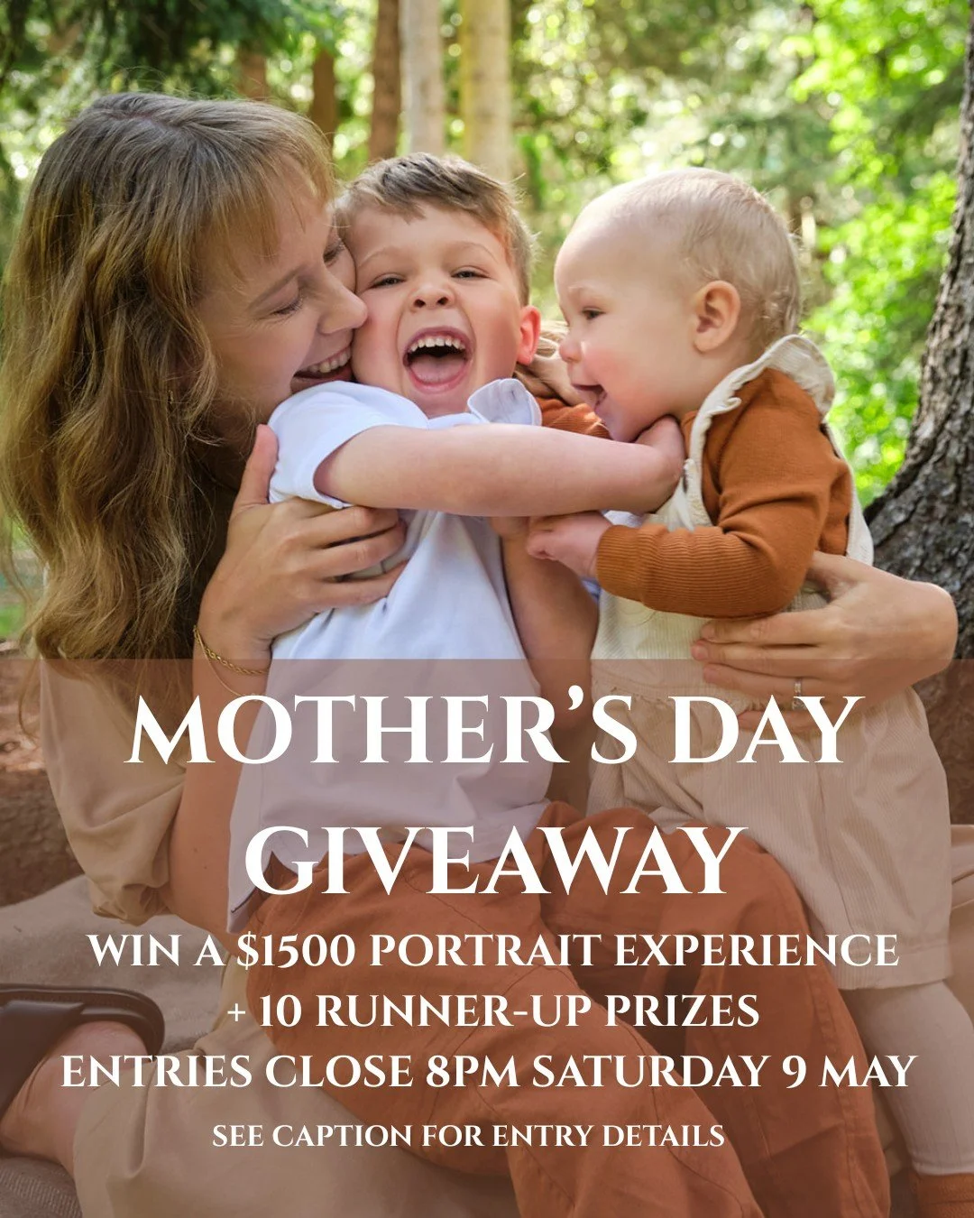 To celebrate Mother&rsquo;s Day, I&rsquo;m giving away a $1500 portrait experience.

The major prize includes:

a family portrait session
a 12" circle acrylic print valued at $500
$850 print credit to spend on additional artwork

If you&rsquo;re