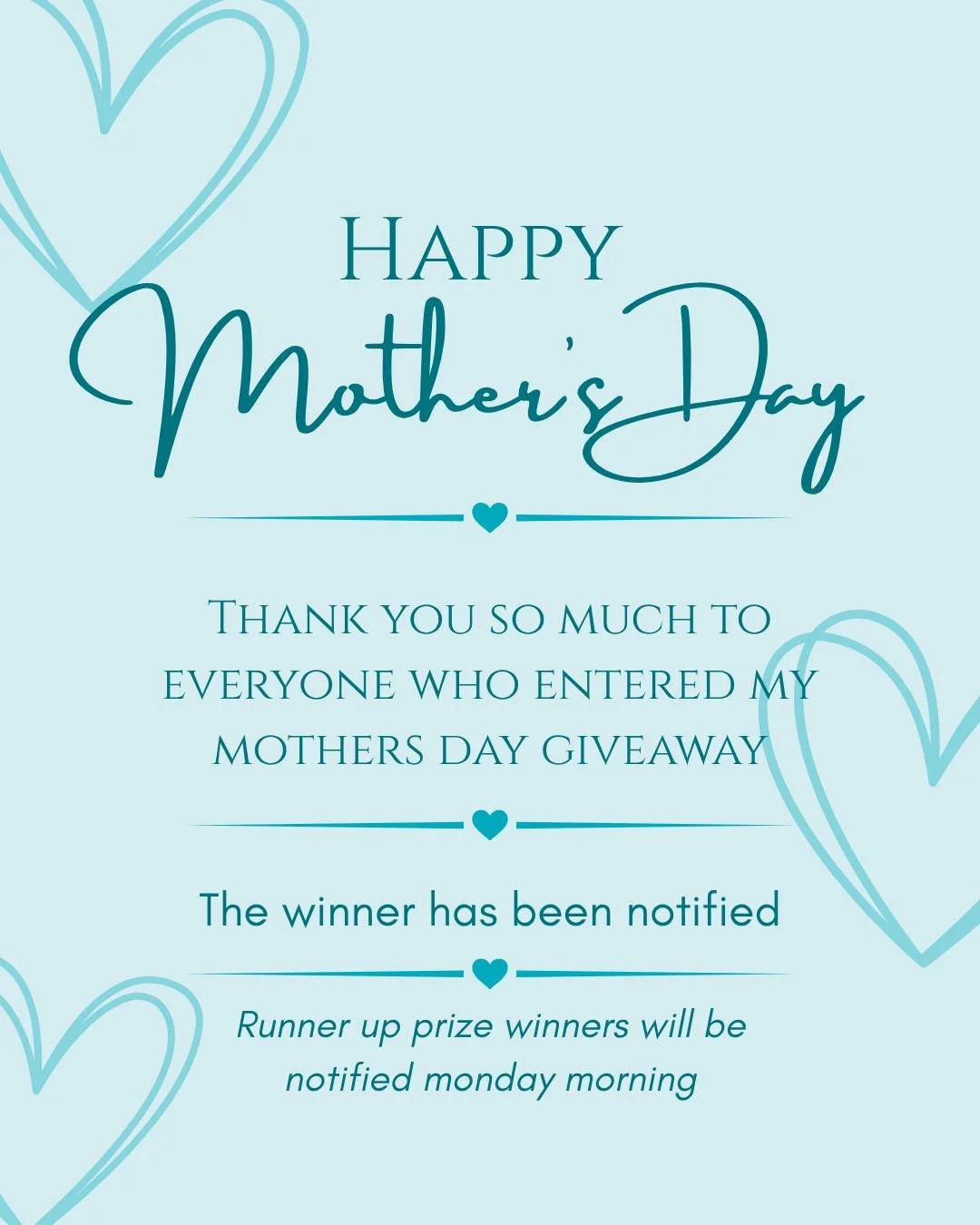 Happy Mother&rsquo;s Day 🤍

Thank you so much to everyone who entered my Mother&rsquo;s Day giveaway and shared it around.

The major prize winner has been contacted.

If you entered, keep an eye on your inbox tomorrow morning, as I&rsquo;ll  be con