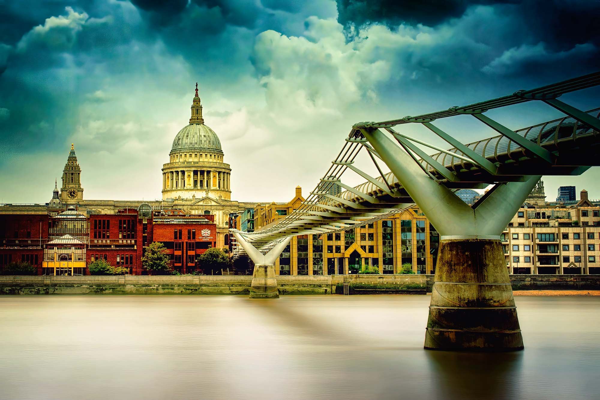 St Paul’s Cathedral mirrored in the Thames—refined cityscape of London’s skyline.