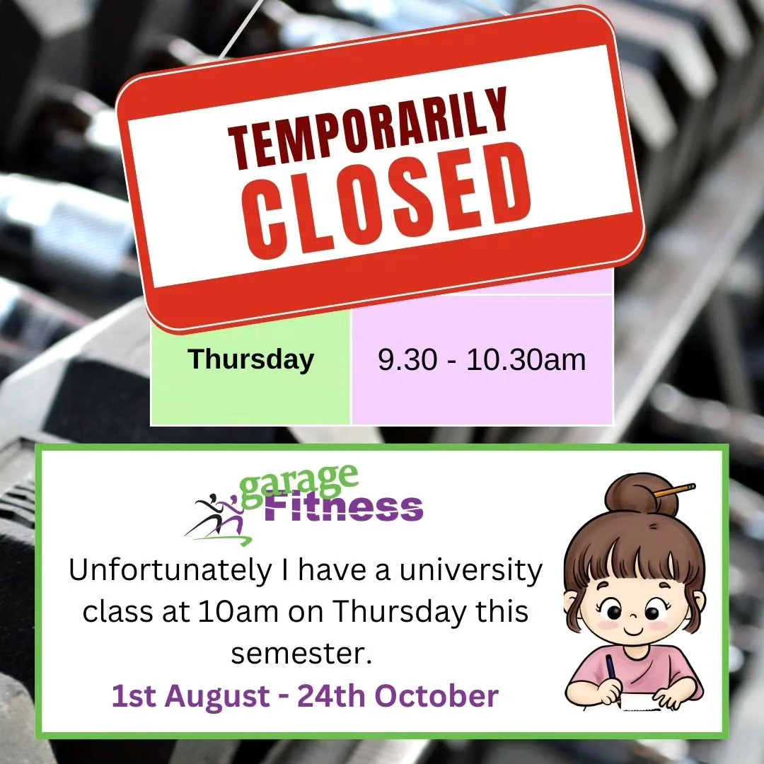 Slight scheduling change team. There will be no 9.30-10.30 group session on Thursday mornings for this semester as I have a 10am uni class. 
All other group sessions remain unchanged, and I hope to see then xo