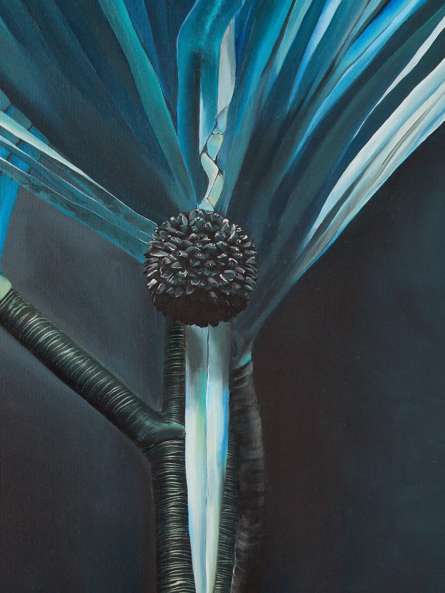 Vacoa
Huile sur toile
80x100 cm 
disponible &agrave; la vente.

Inspir&eacute; d&rsquo;une plante tropicale embl&eacute;matique de la R&eacute;union, ce tableau met en avant la force graphique de ses feuilles et la texture brute de son fruit. 

Une p