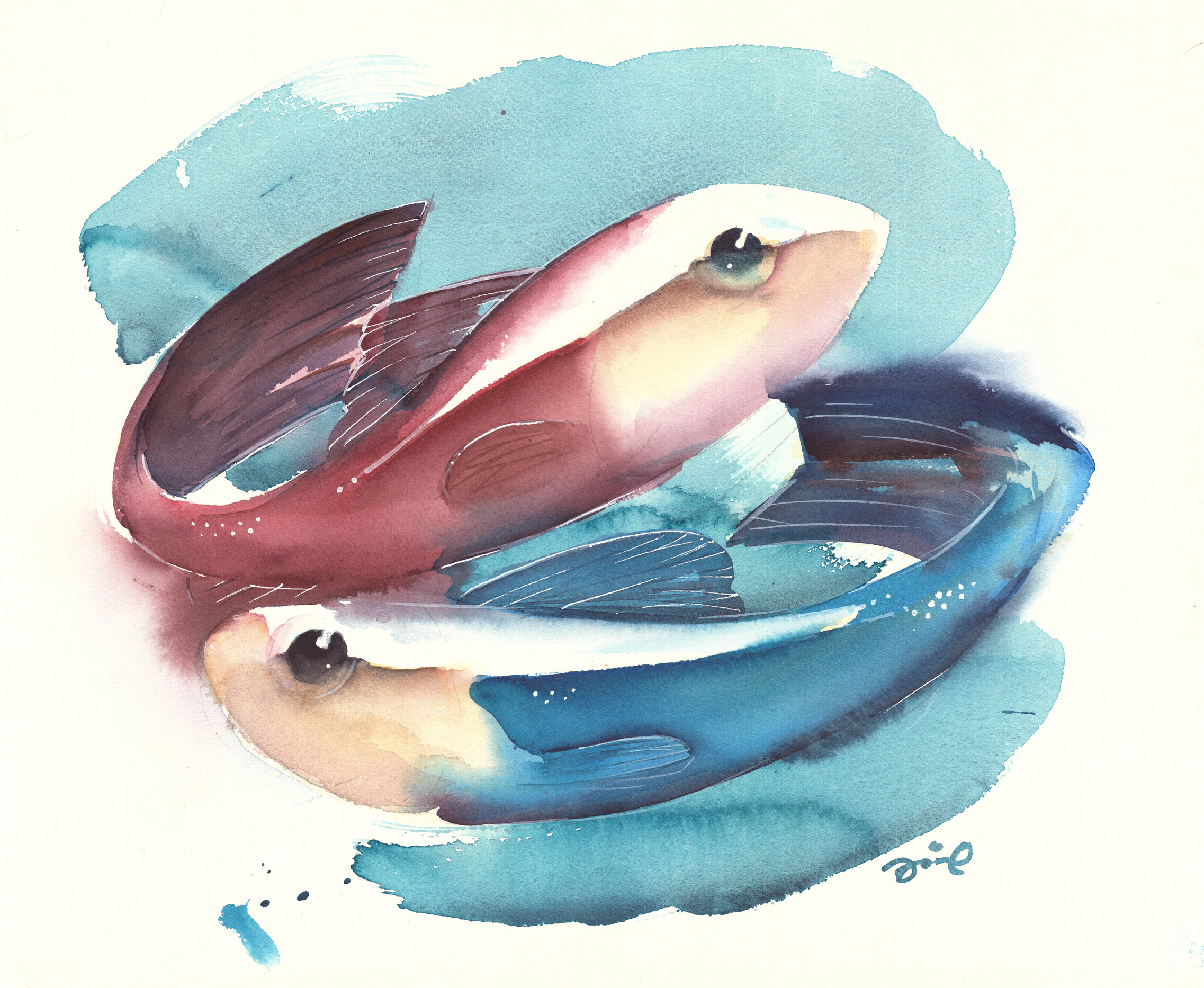 Koi Fish Duo Watercolor Art Print