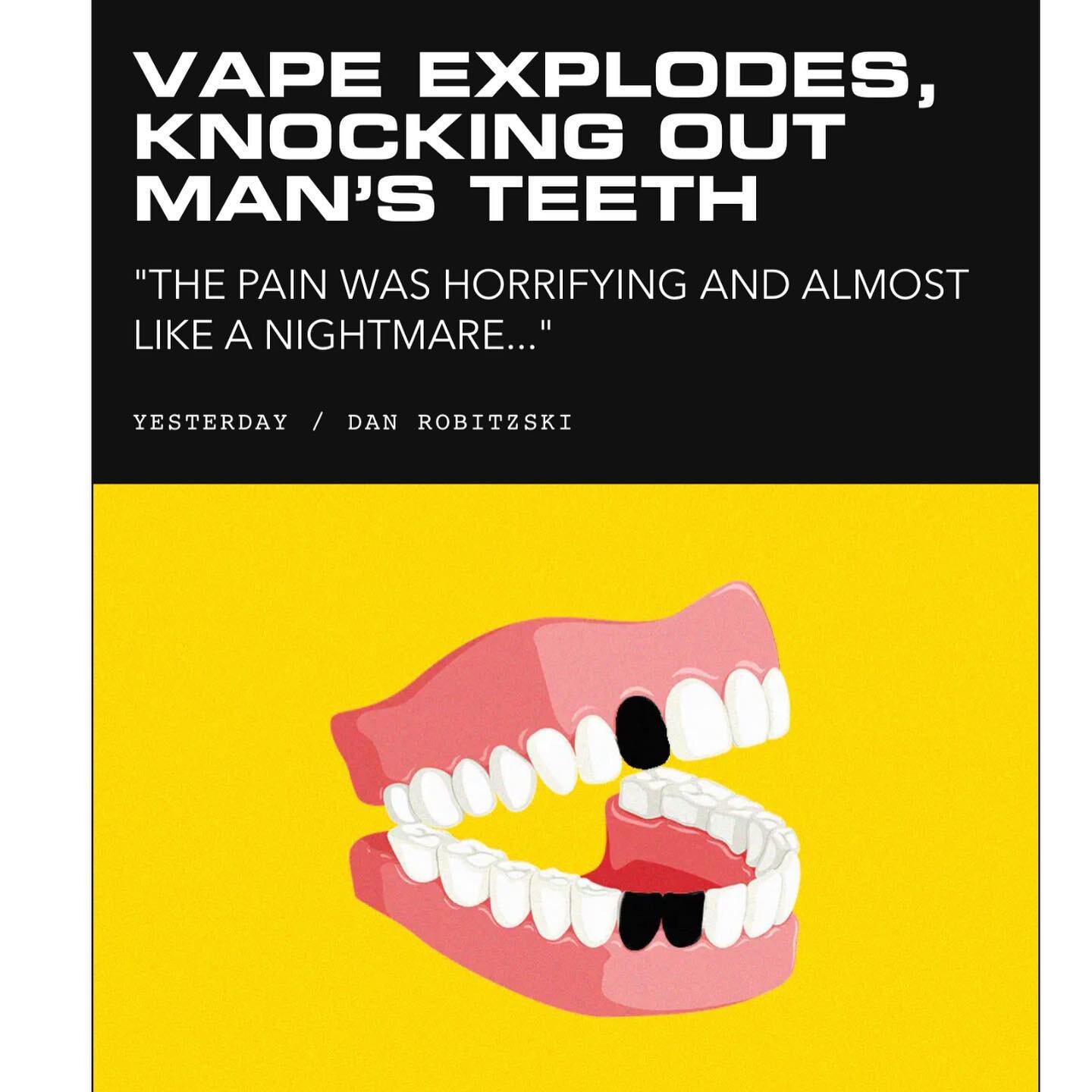 Warning! E-cigarettes are dangerous in many ways&hellip; They are unregulated by FDA and can affect much more than just your lungs. https://futurism.com/neoscope/vape-explodes-knocking-out-mans-teeth #novape #vapesaretrash #fda
