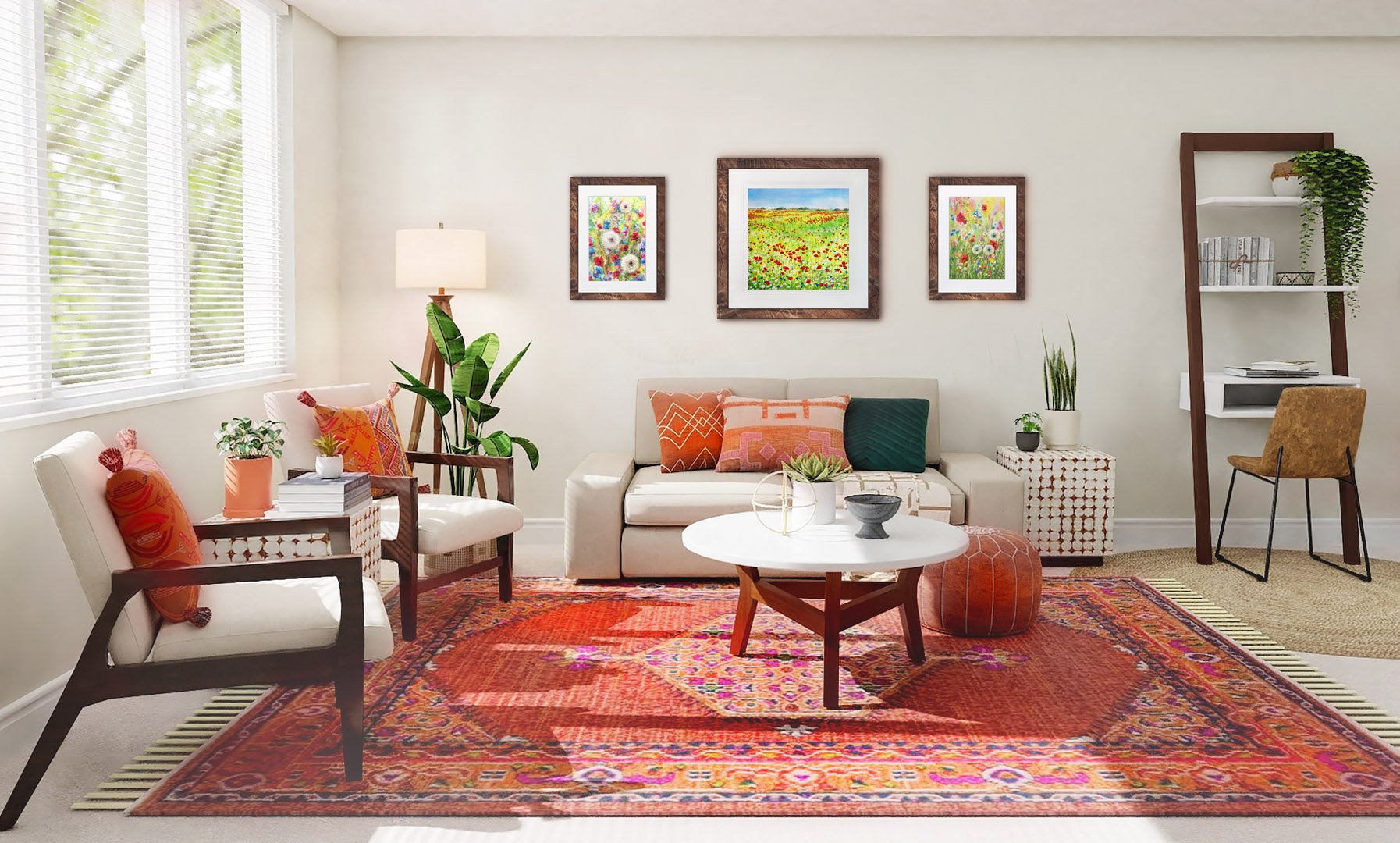 Poppies and Wildflower prints in red rug room copy.jpg