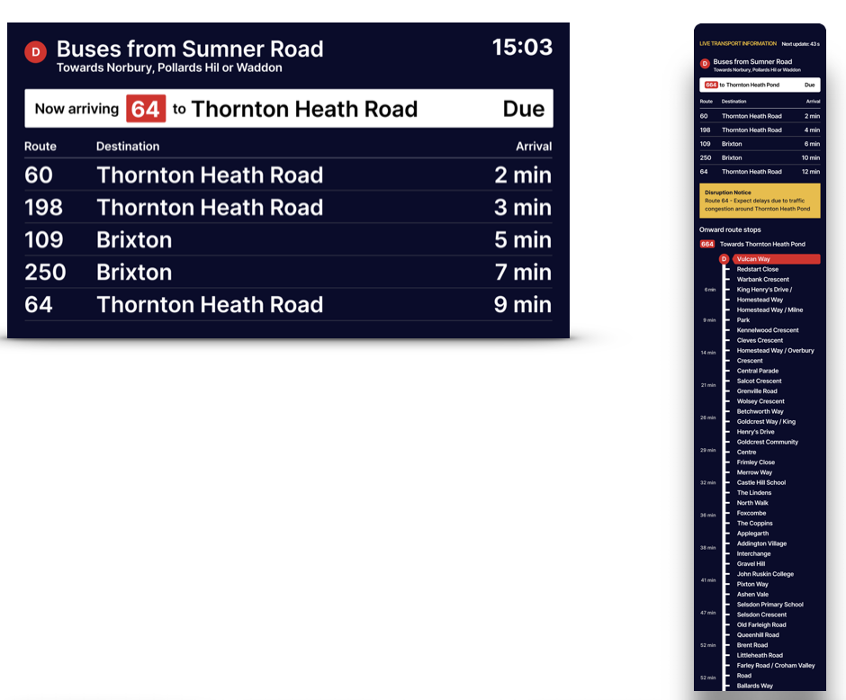 A QR code enabled bus stop RTPI digital sign , QR code enabled to show on customer devices sector leading live public transport information